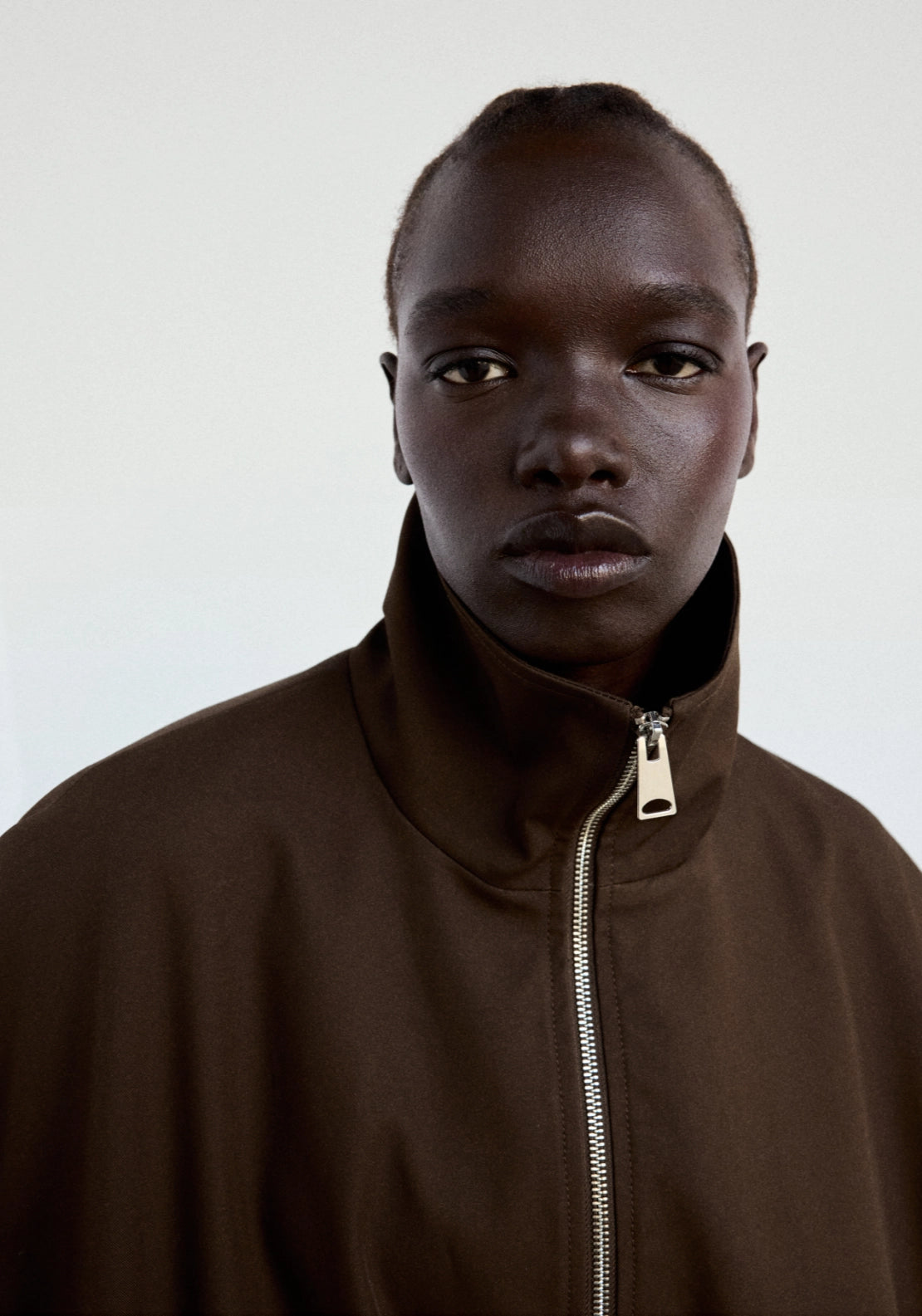 Oversized Funnel Neck Jacket - Brown