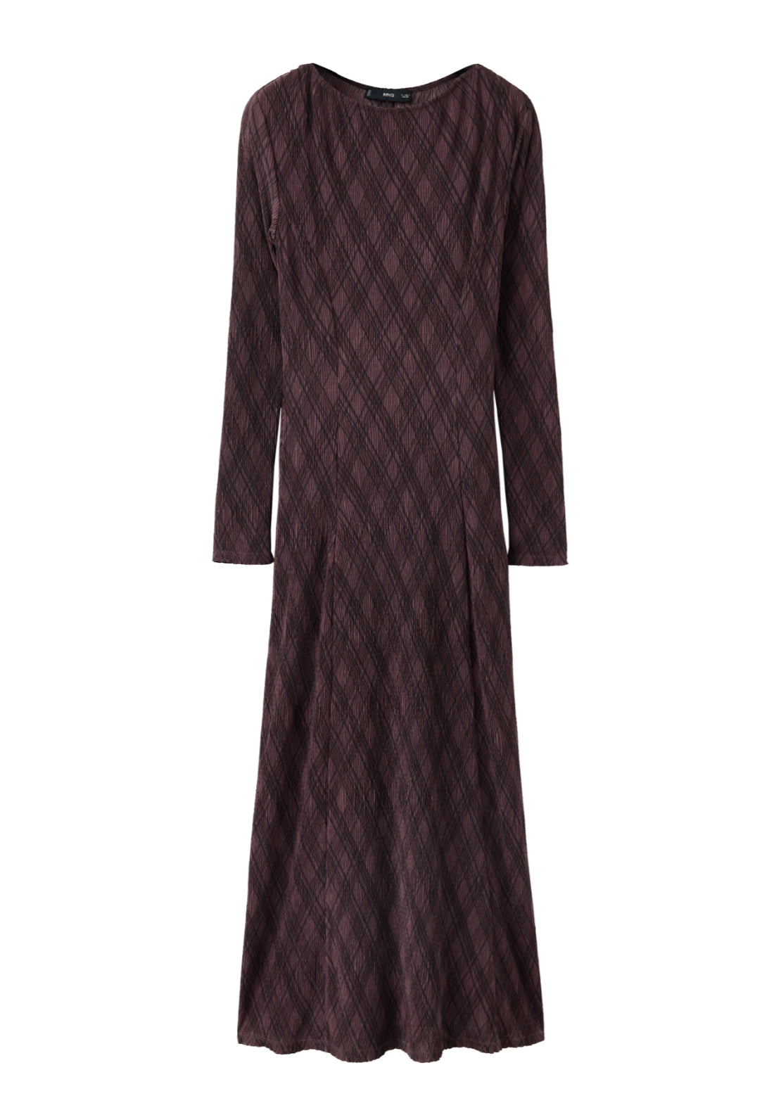 Long Sleeve Plaid Dress - Brown