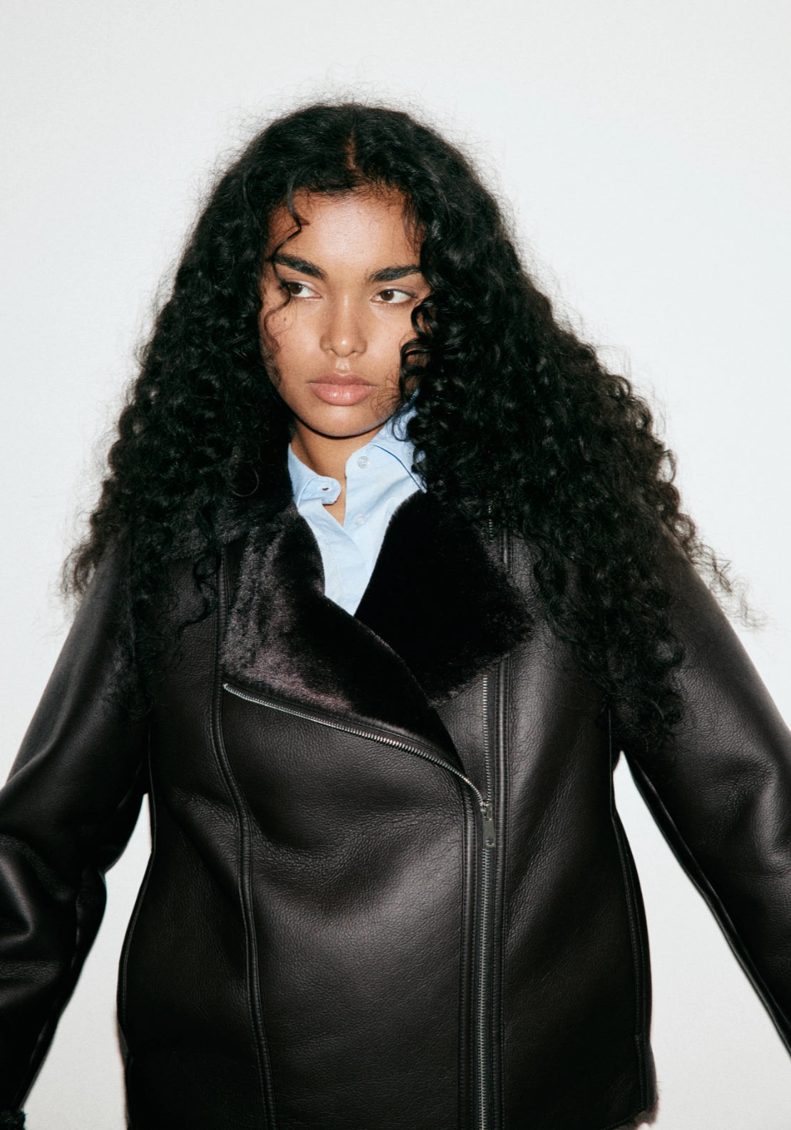 Faux Fur Biker Jacket - Brown