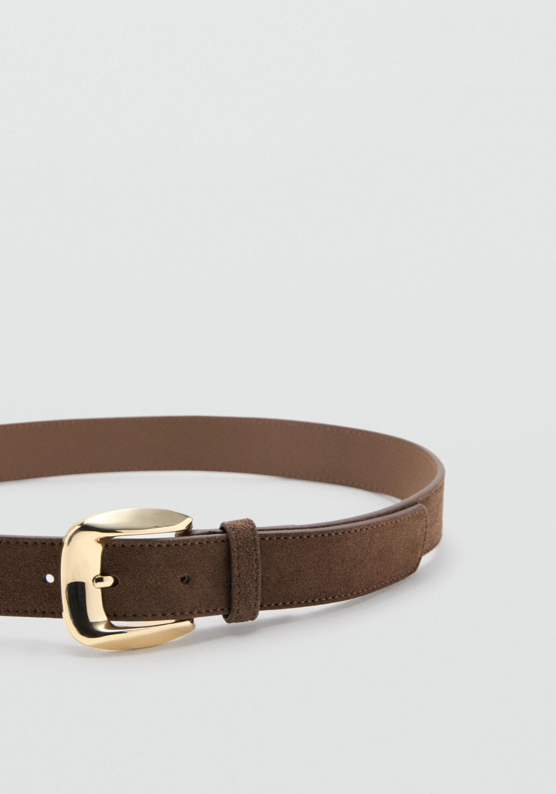 Suede Belt With Square Buckle - Brown
