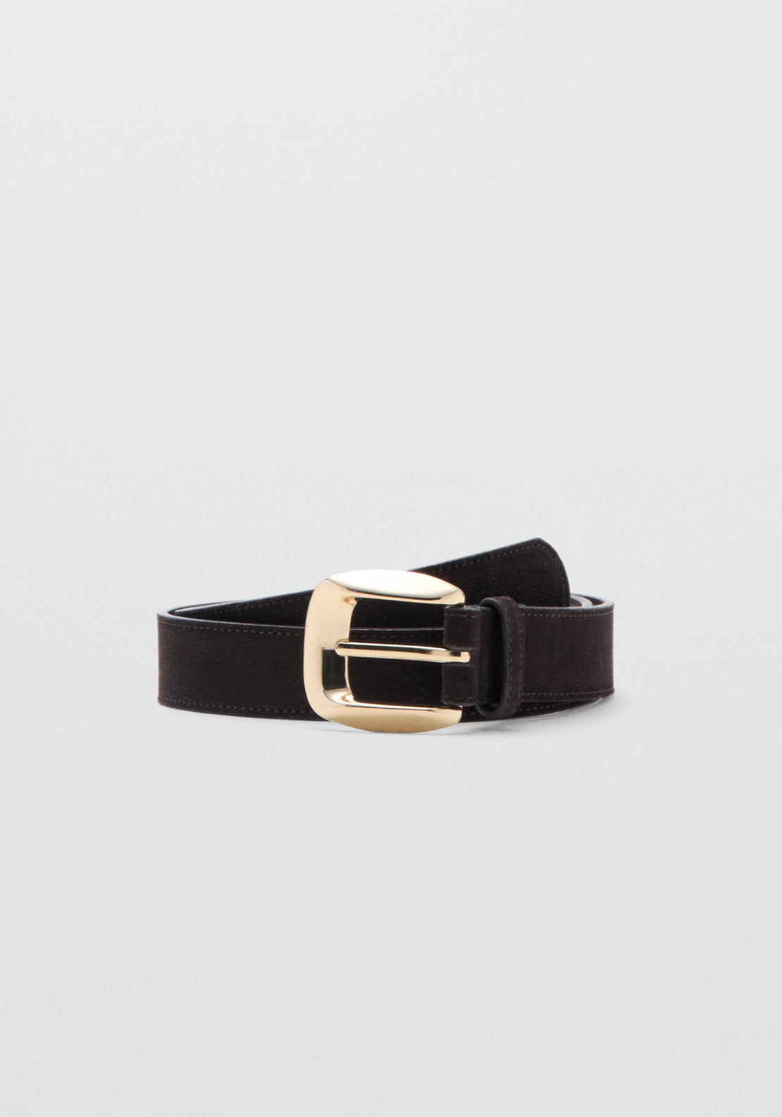 Suede Belt With Square Buckle - Brown