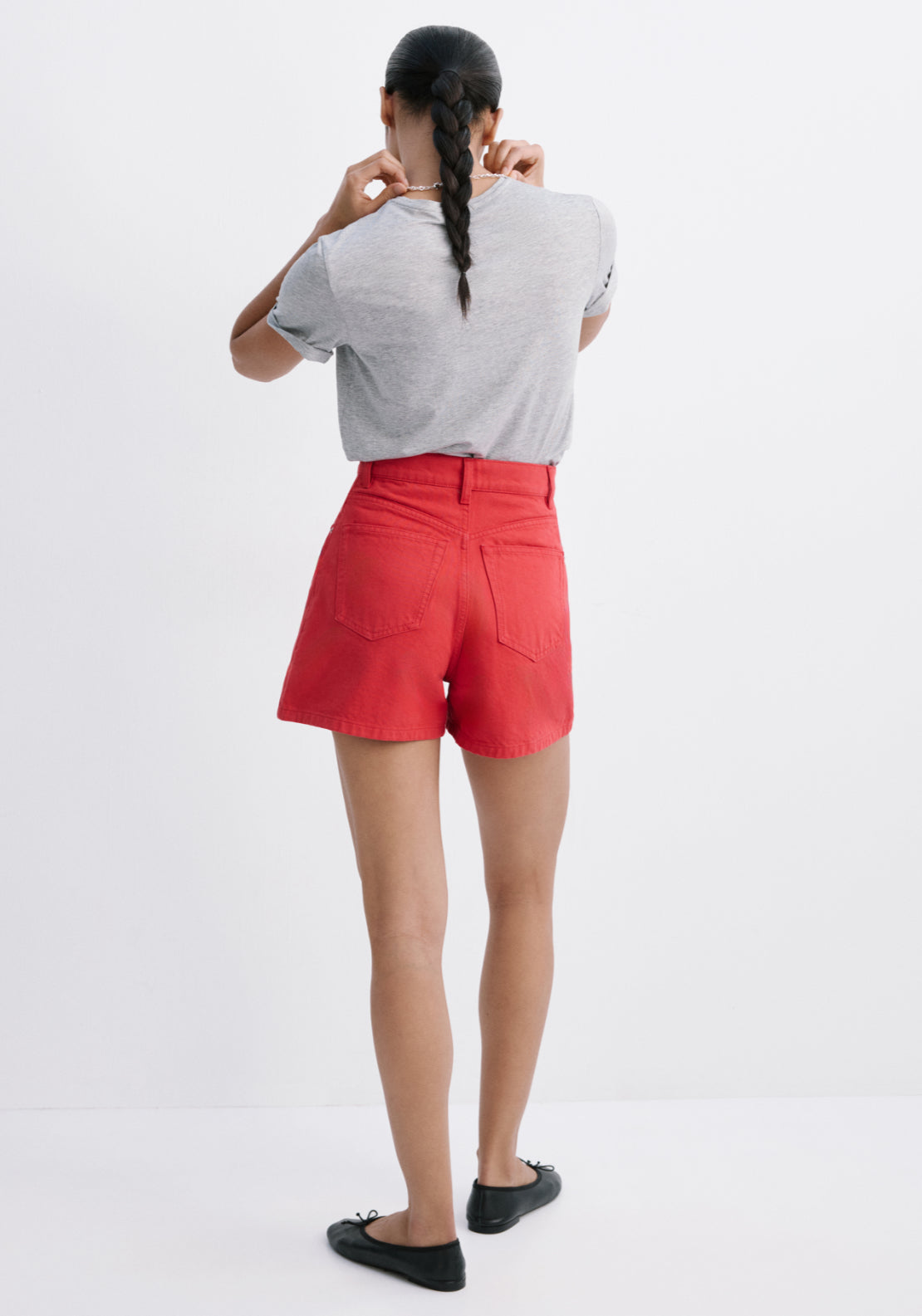 High Rise Denim Shorts - Red
