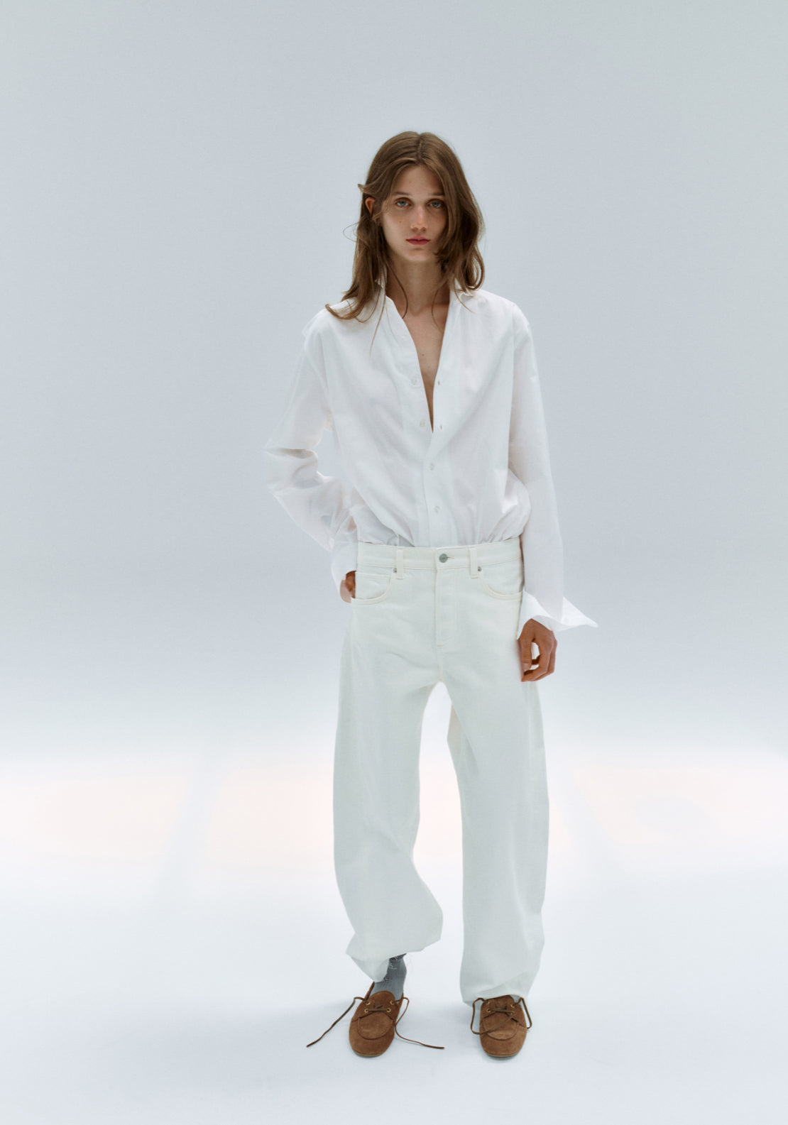 Mid Rise Balloon Jeans - Cream