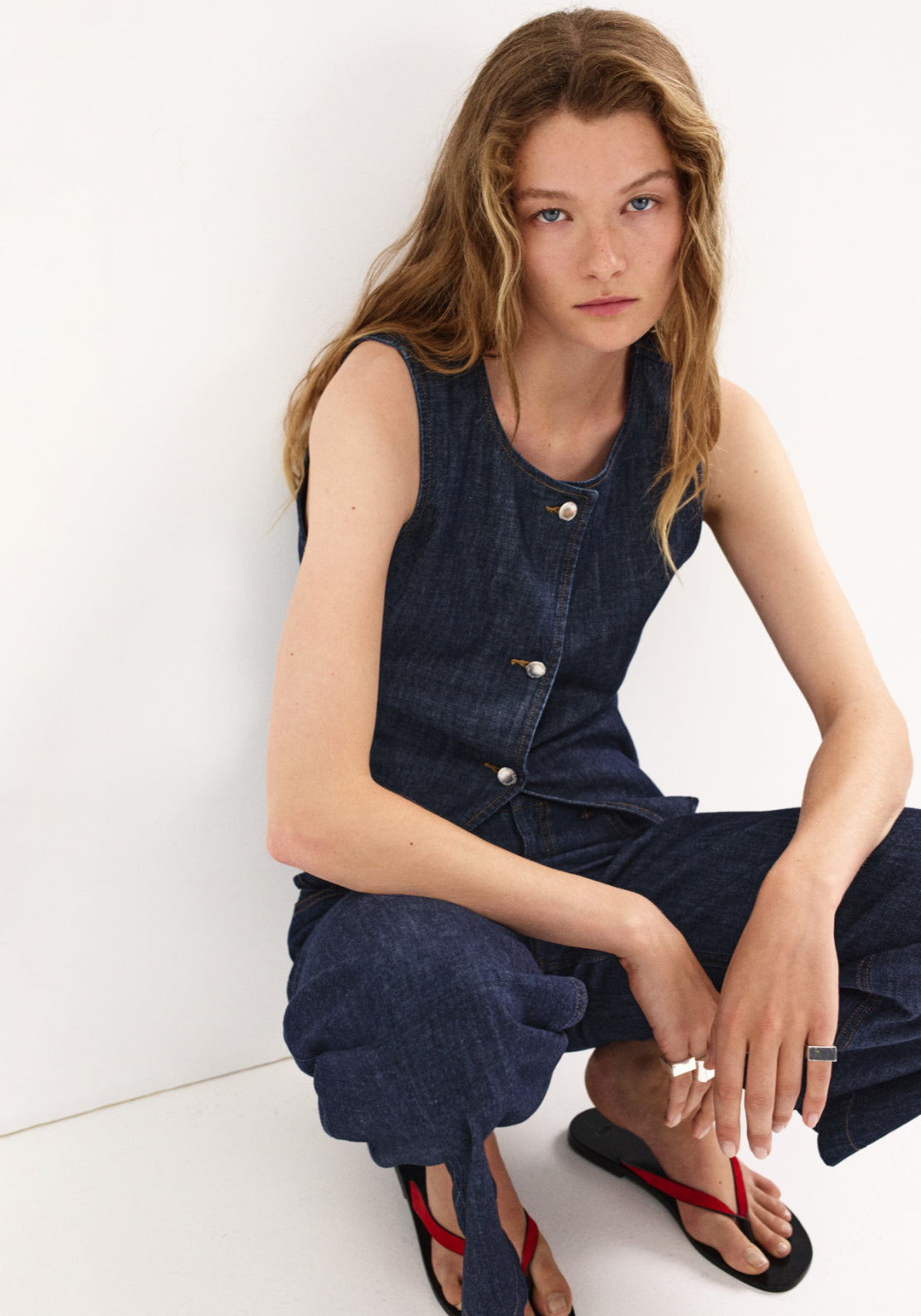 Buttoned Denim Gilet - Denim Blue
