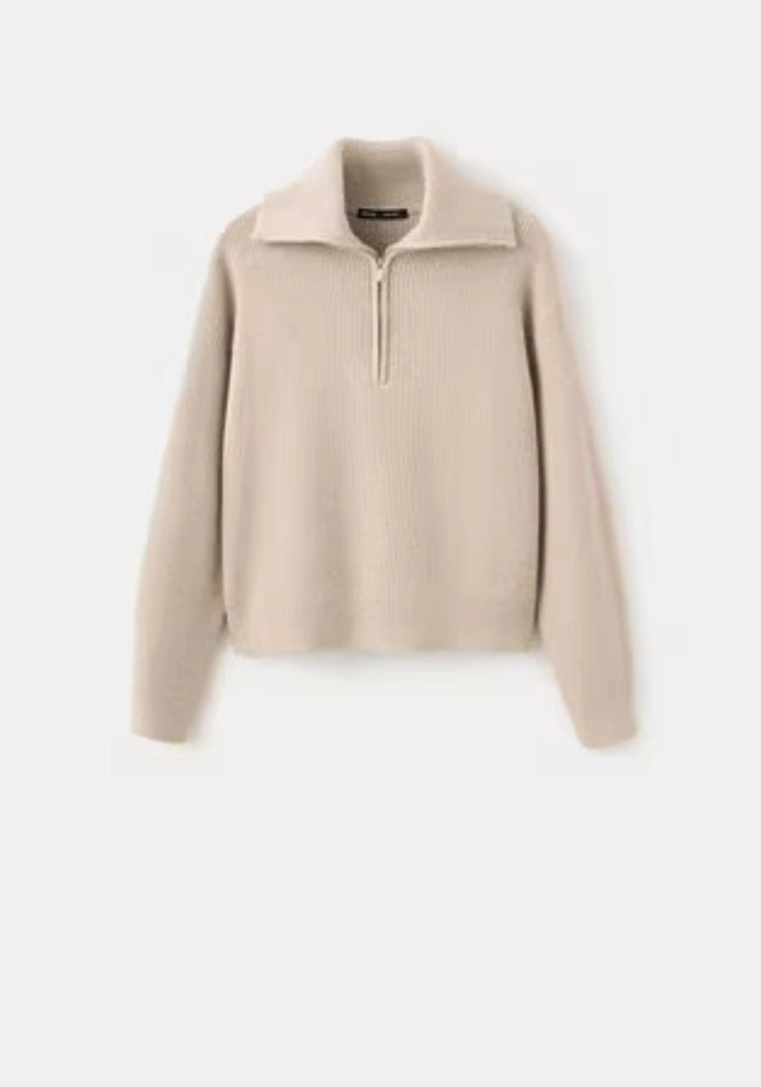 Sweater With Contrasting Zip Collar - Beige