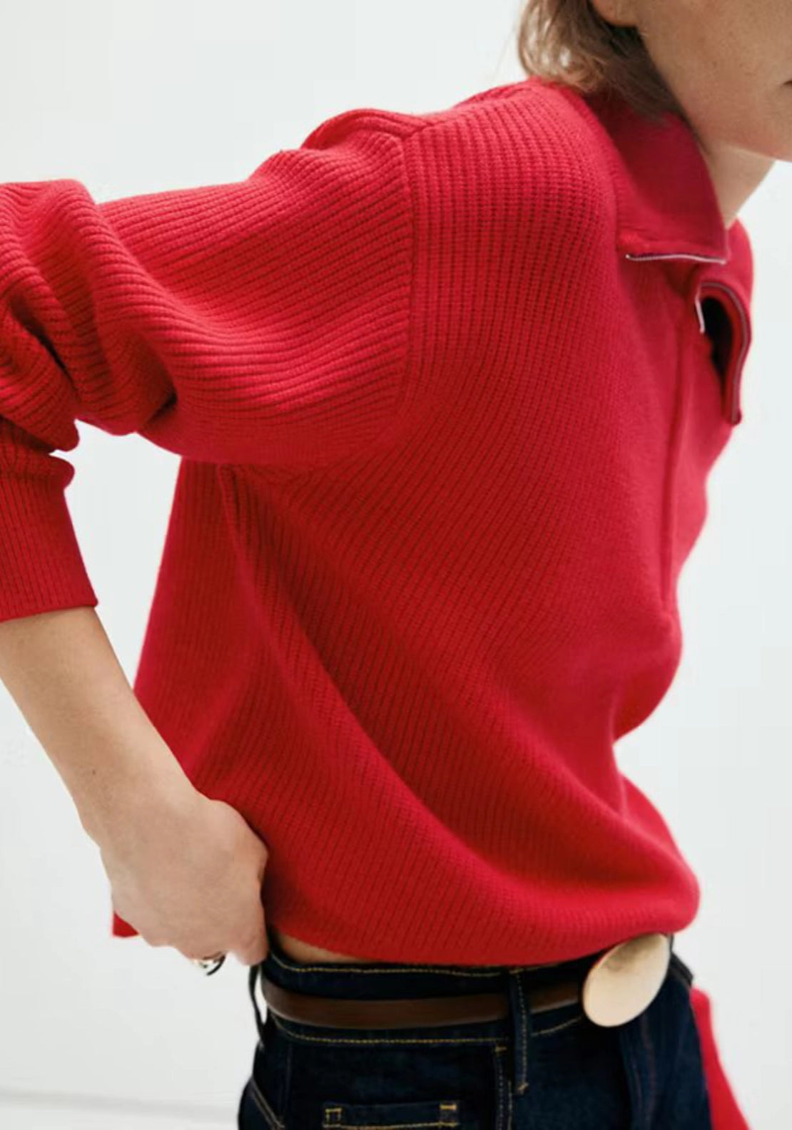 Sweater With Contrasting Zip Collar - Red