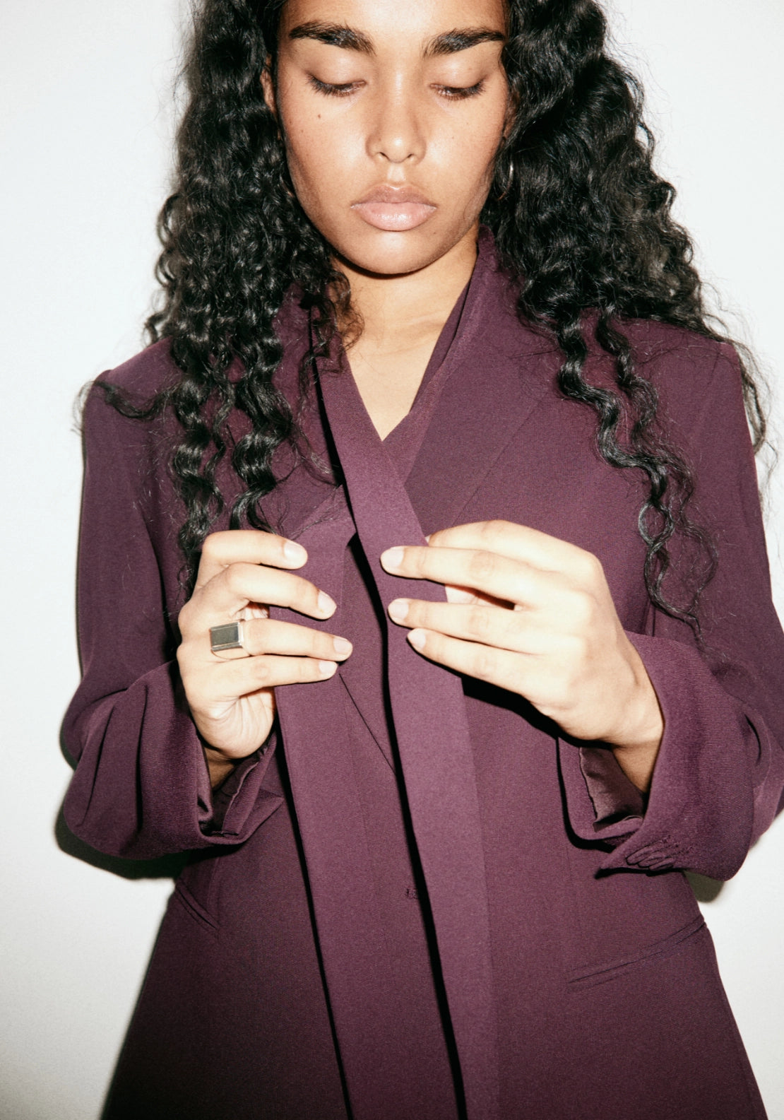 Double Breasted Blazer With Belt - Burgundy