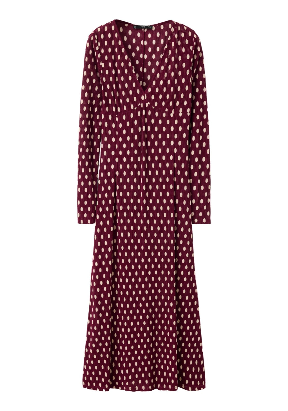 Polka Dot V Neck Dress - Burgundy