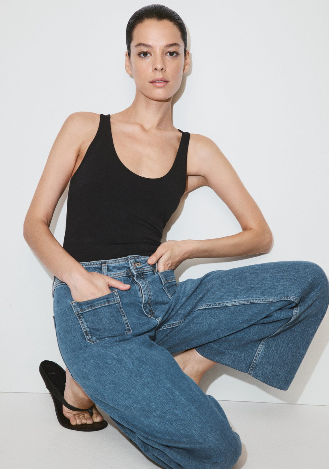 High Waisted Wideleg Jeans - Denim Blue