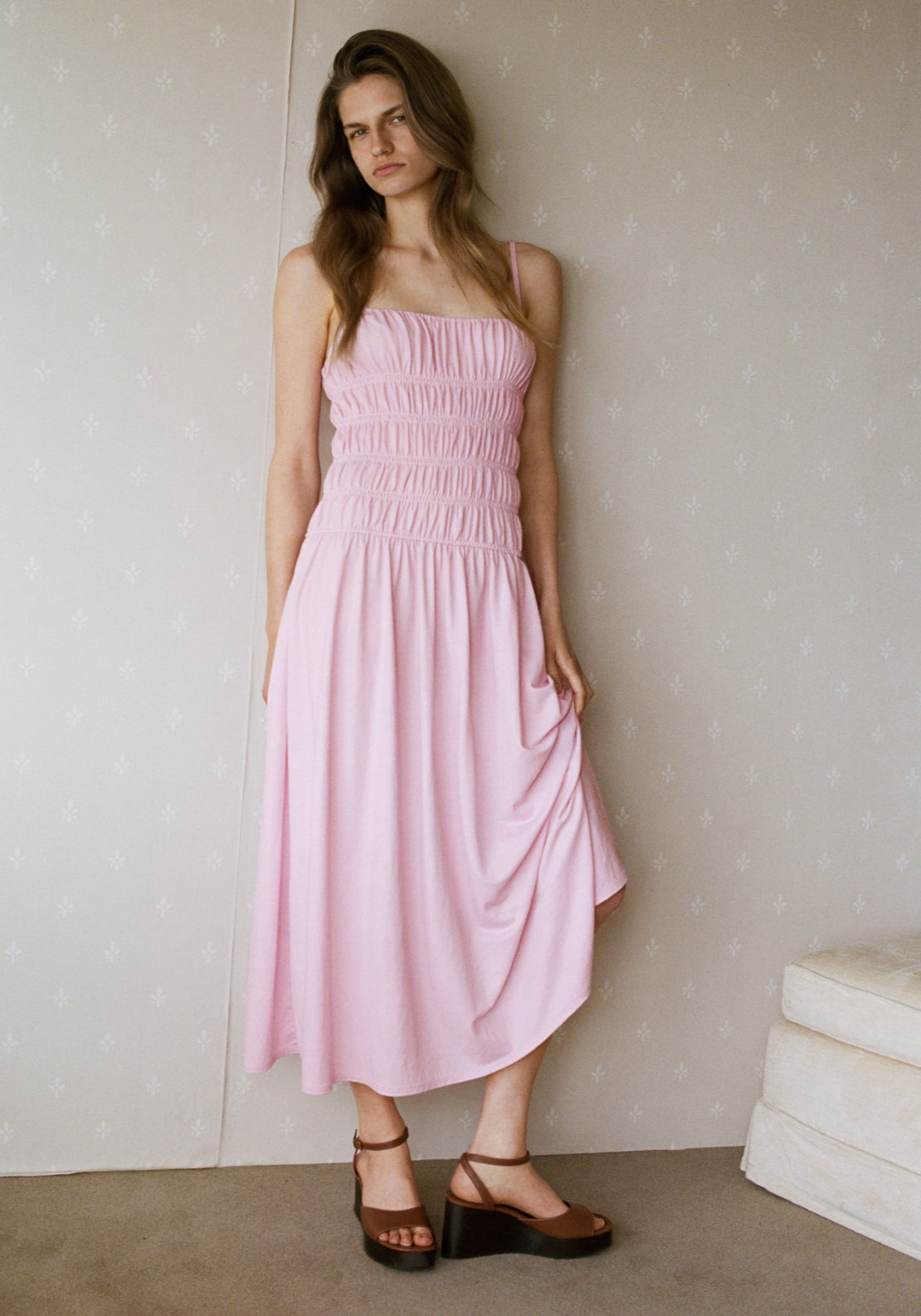 Ruched Long Dress - Pink
