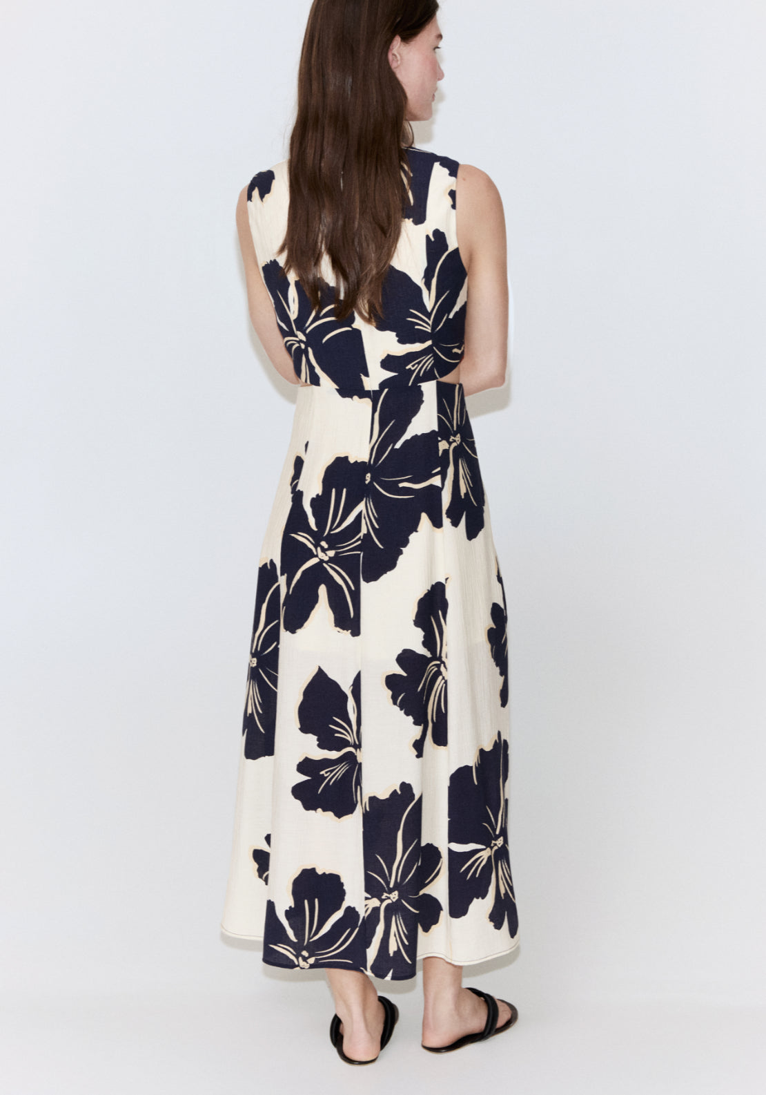 Floral Print Cut-Out Dress - Cream
