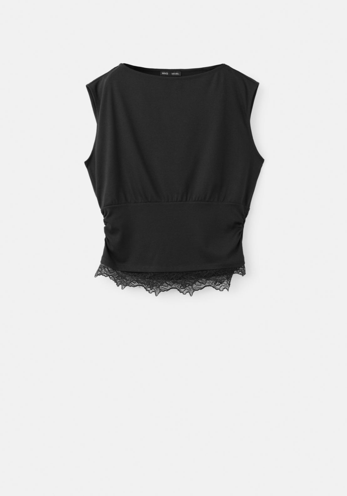 Sleeveless Rusched Top Lace Trim - Black