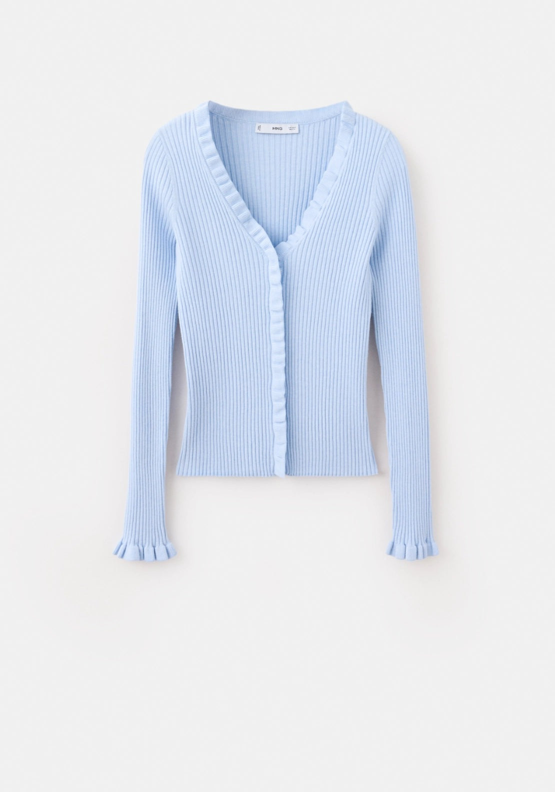 Ribbed Ruffle Cardigan - Blue