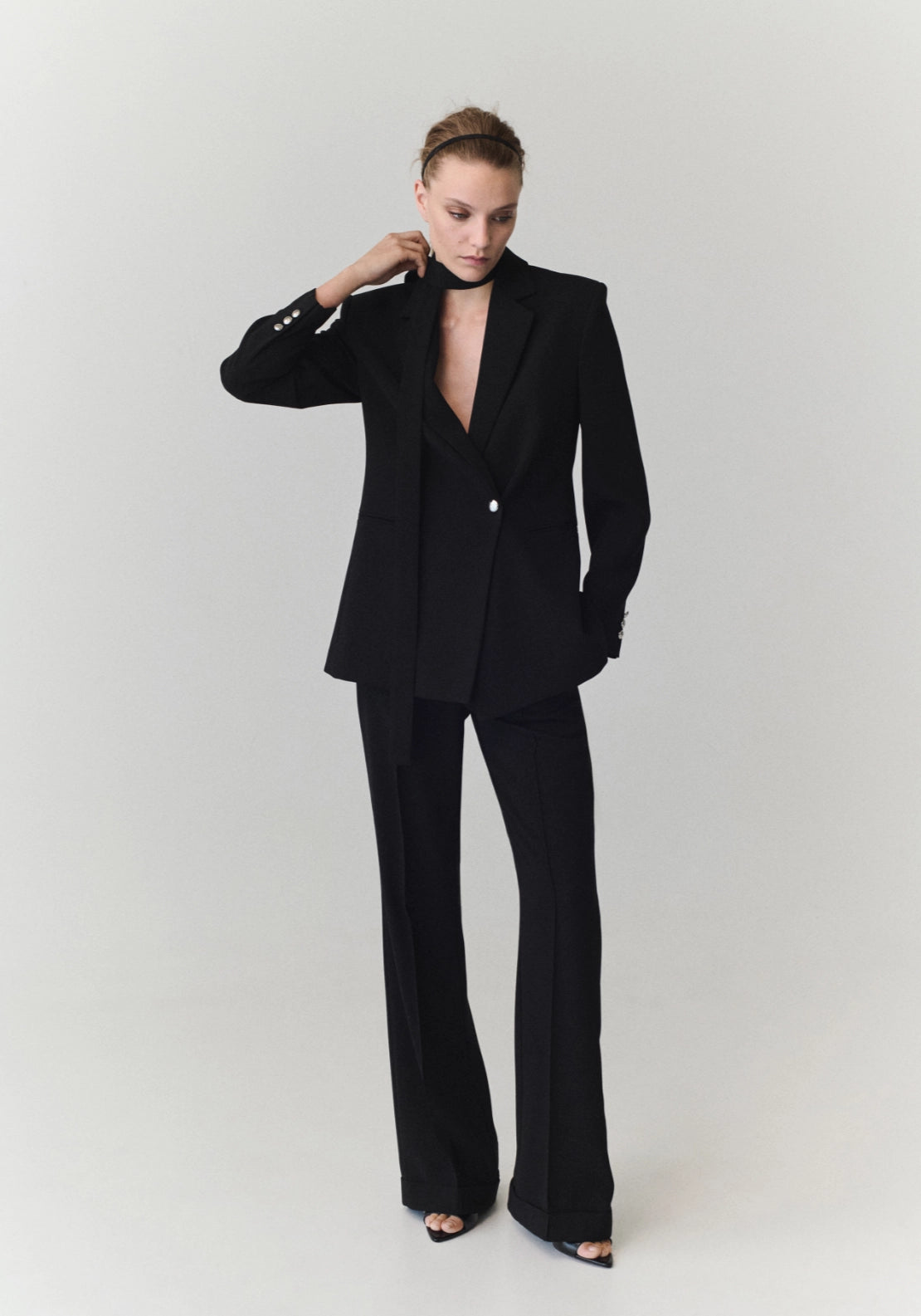 Double Breasted Blazer With Belt - Black