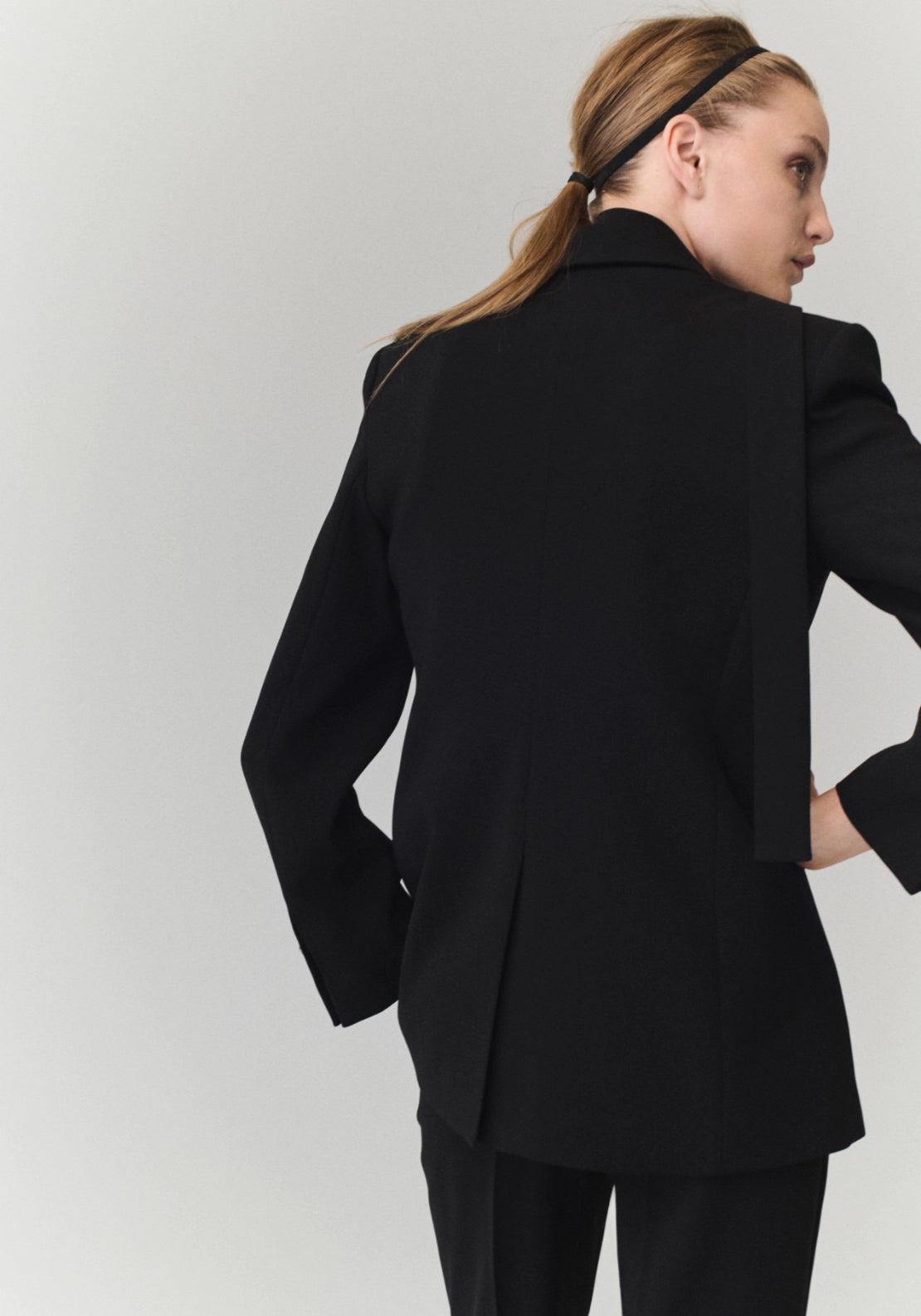 Double Breasted Blazer With Belt - Black