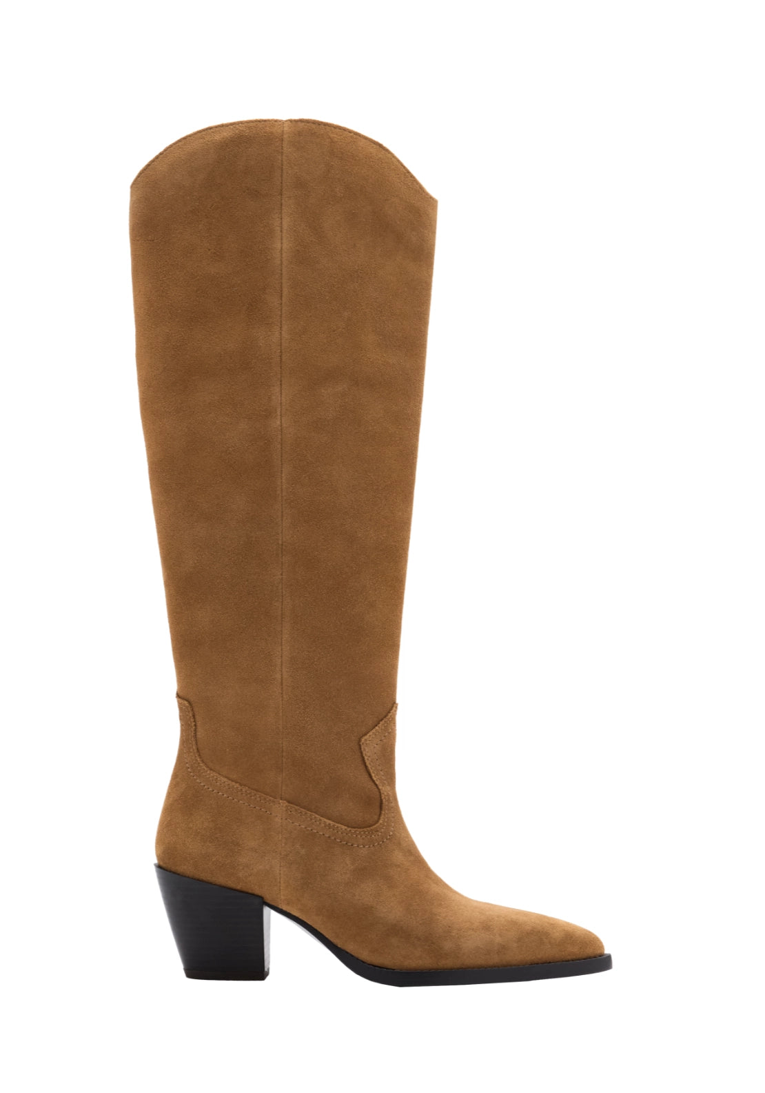 Suede Block Heel Boots - Brown