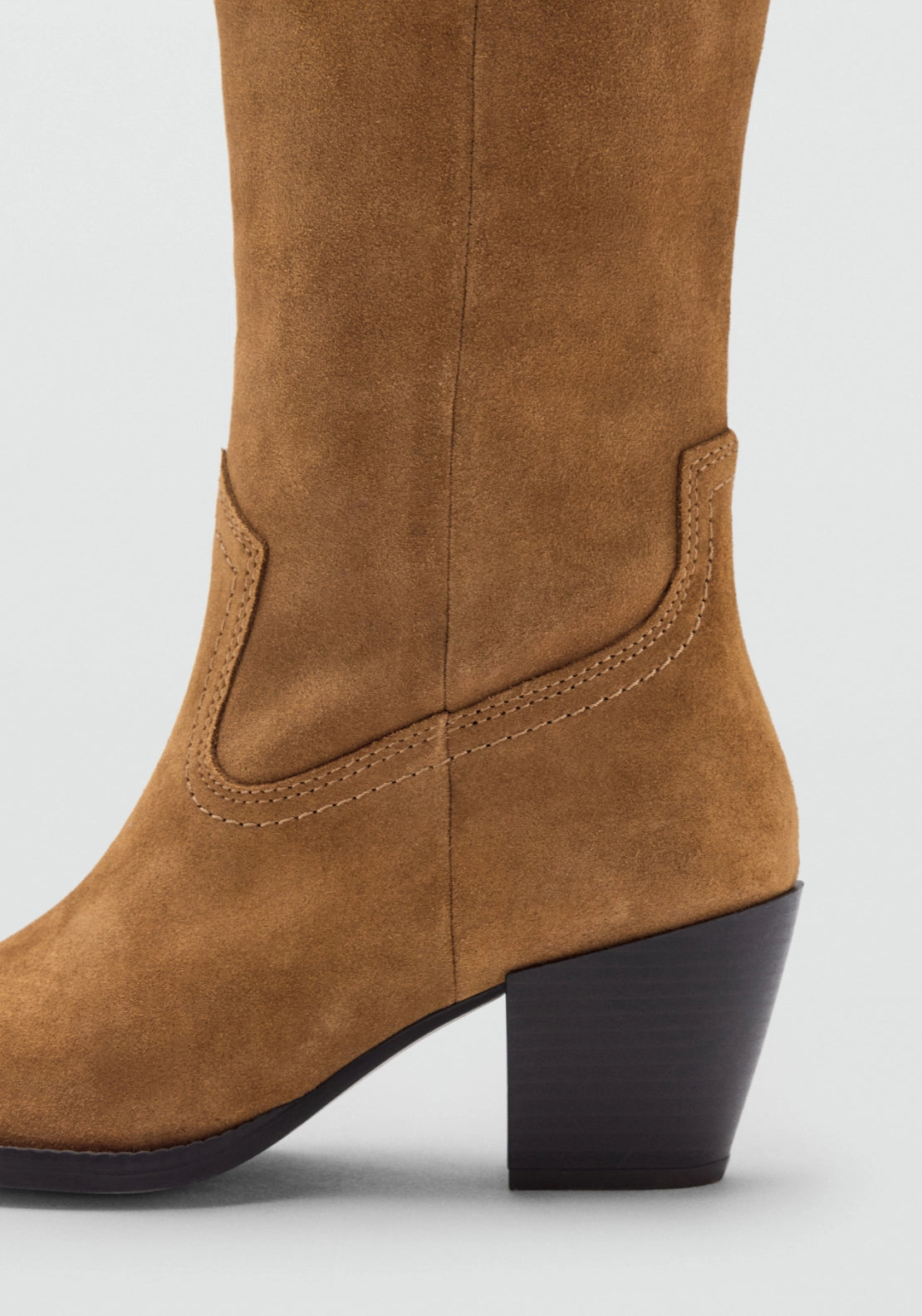 Suede Block Heel Boots - Brown