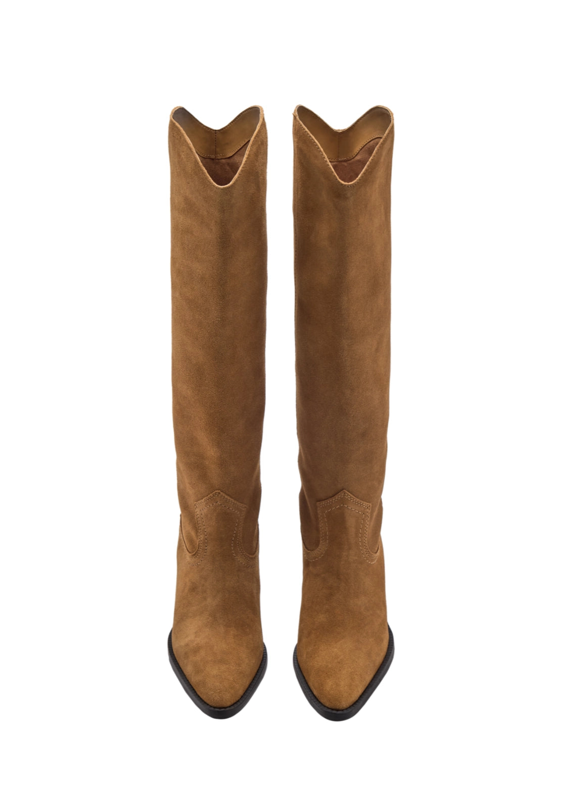 Suede Block Heel Boots - Brown
