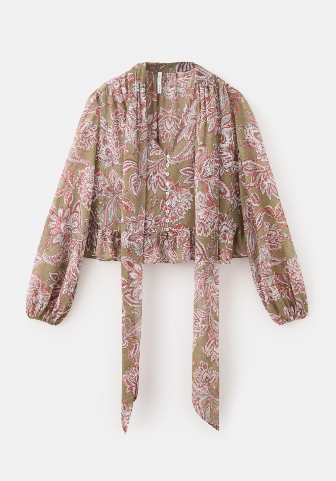 Floral Blouse With Bow Detail - Green