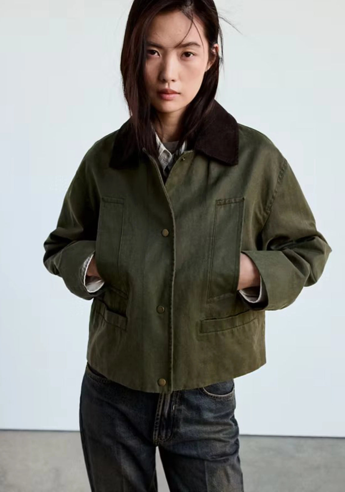 Corduroy Collar Jacket - Brown