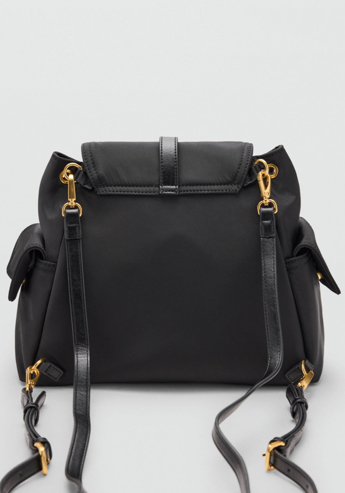 Pocket Backpack With Buckle - Black