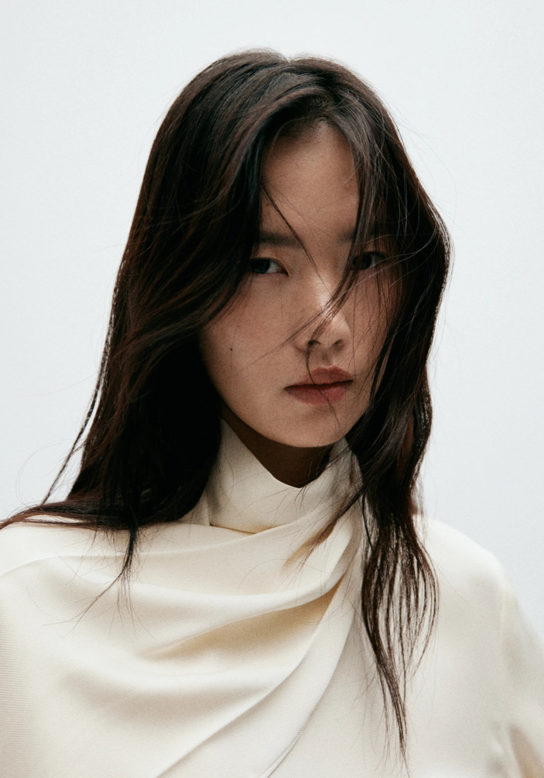 High Neck Blouse With Scarf Detail - Cream