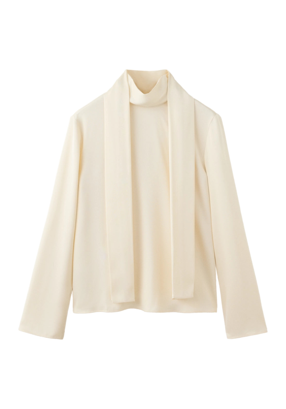 High Neck Blouse With Scarf Detail - Cream