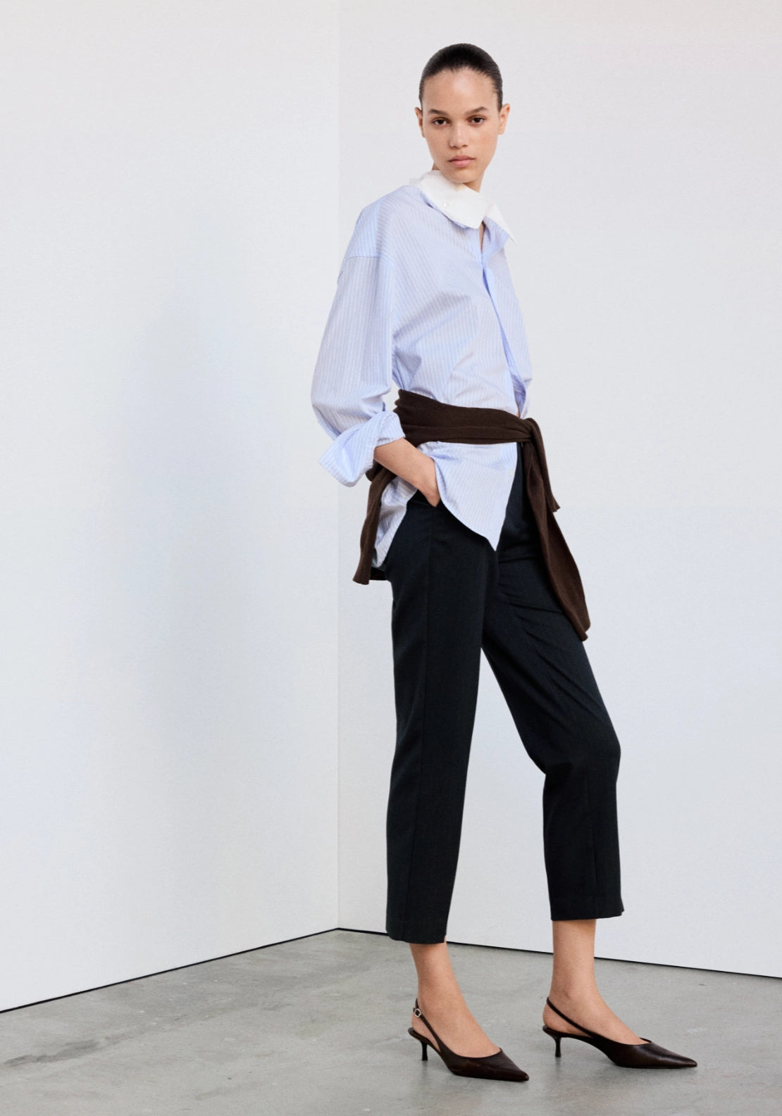 Chalk Stripe Straight Trousers - Blue