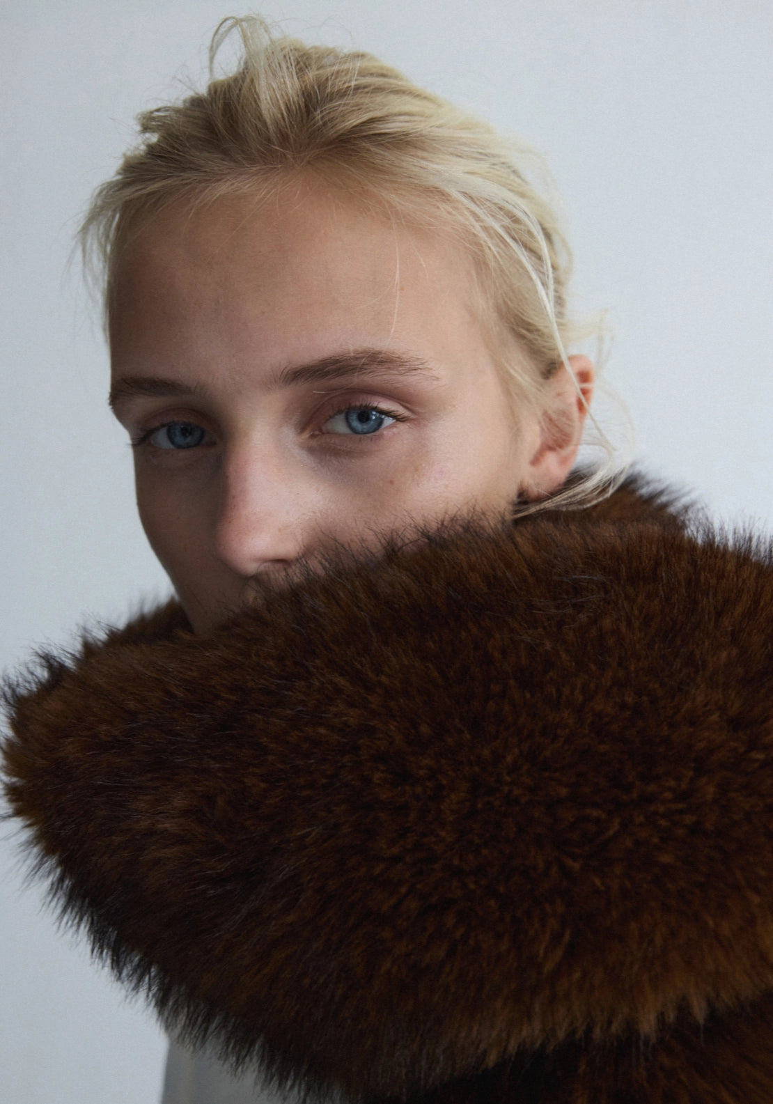 Plush Faux Fur Scarf - Brown