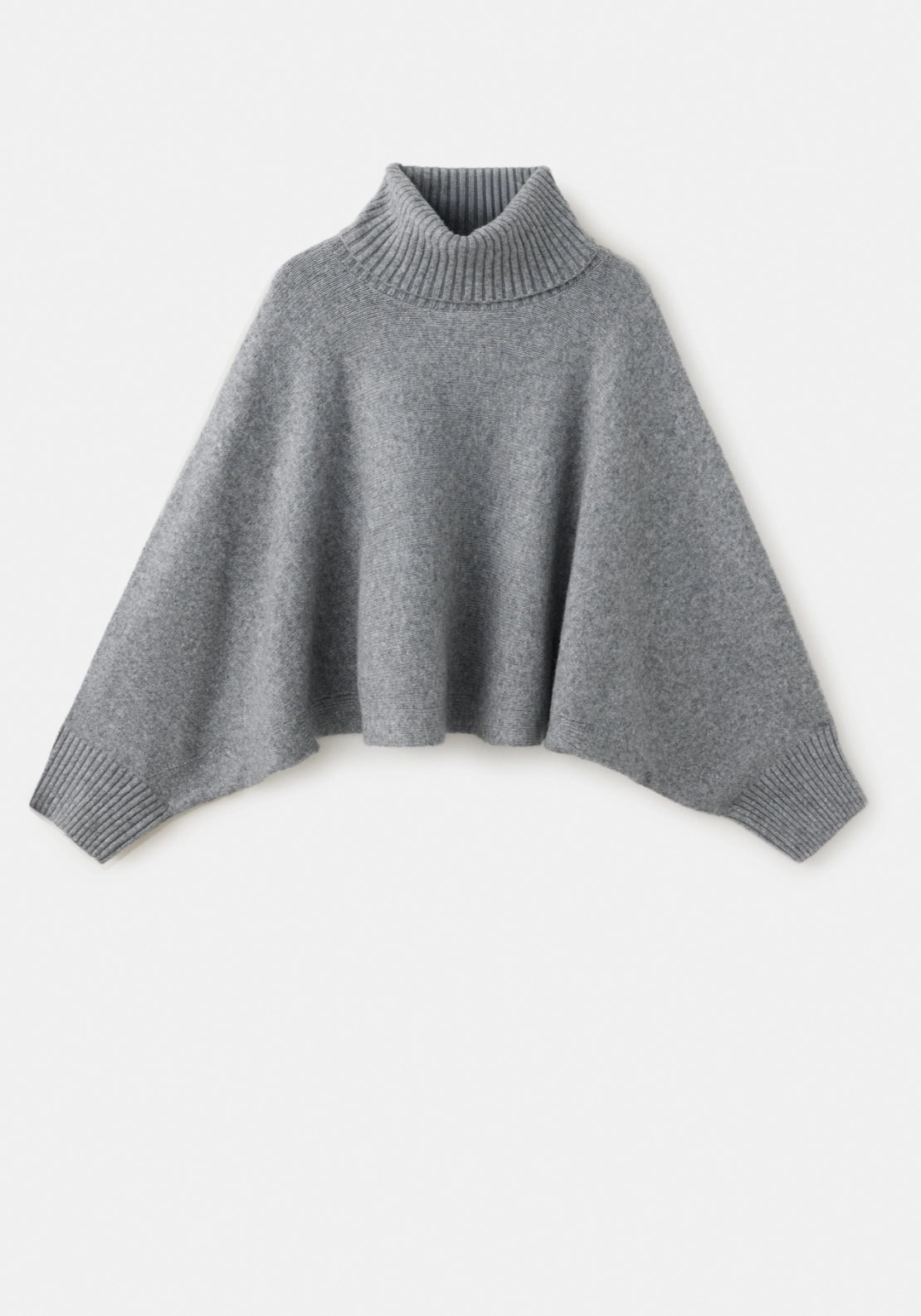 Plain Knit Cape Roll-Neck Collar - Grey