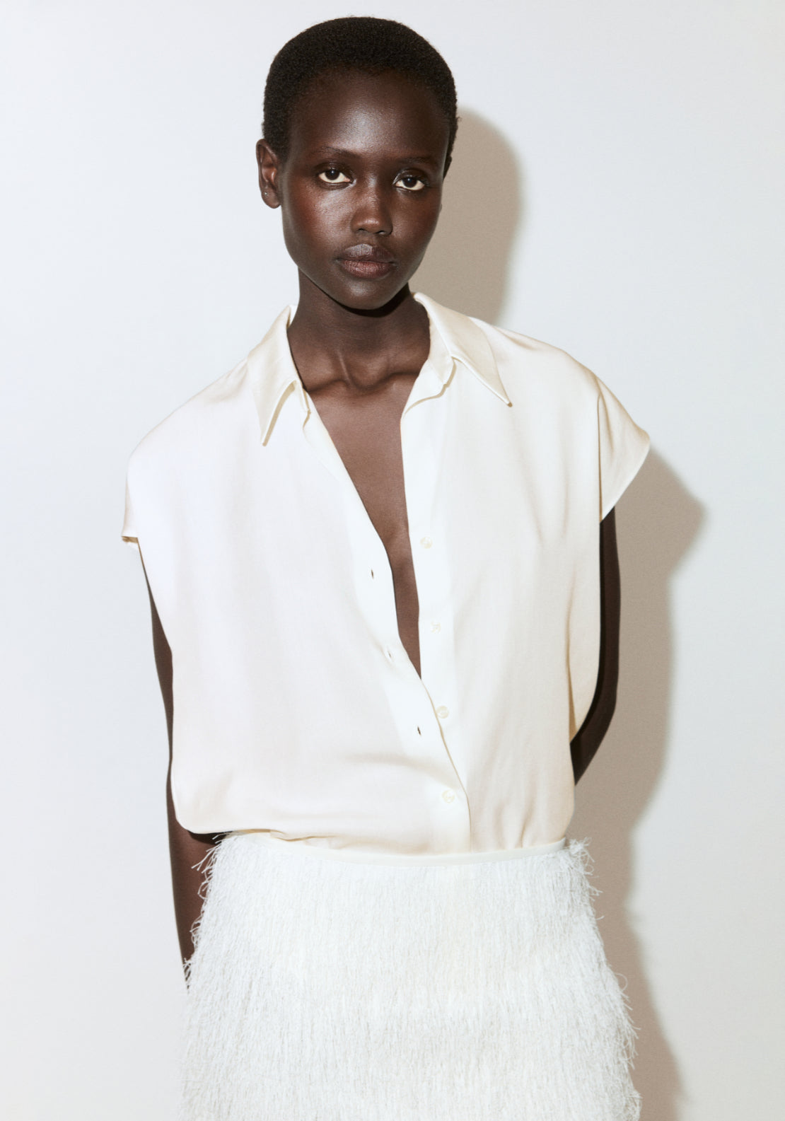 Short-Sleeved Lyocell Shirt - Cream