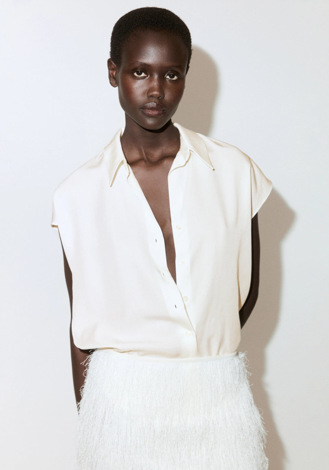Short Sleeve Lyocell Shirt - Cream