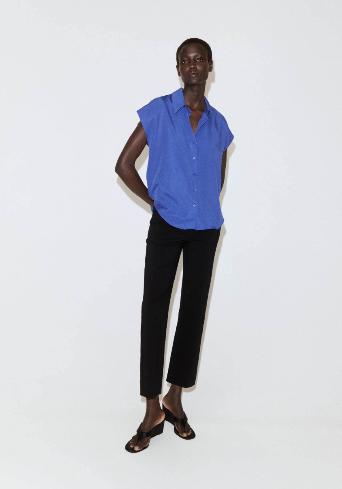 Short-Sleeved Lyocell Shirt - Blue