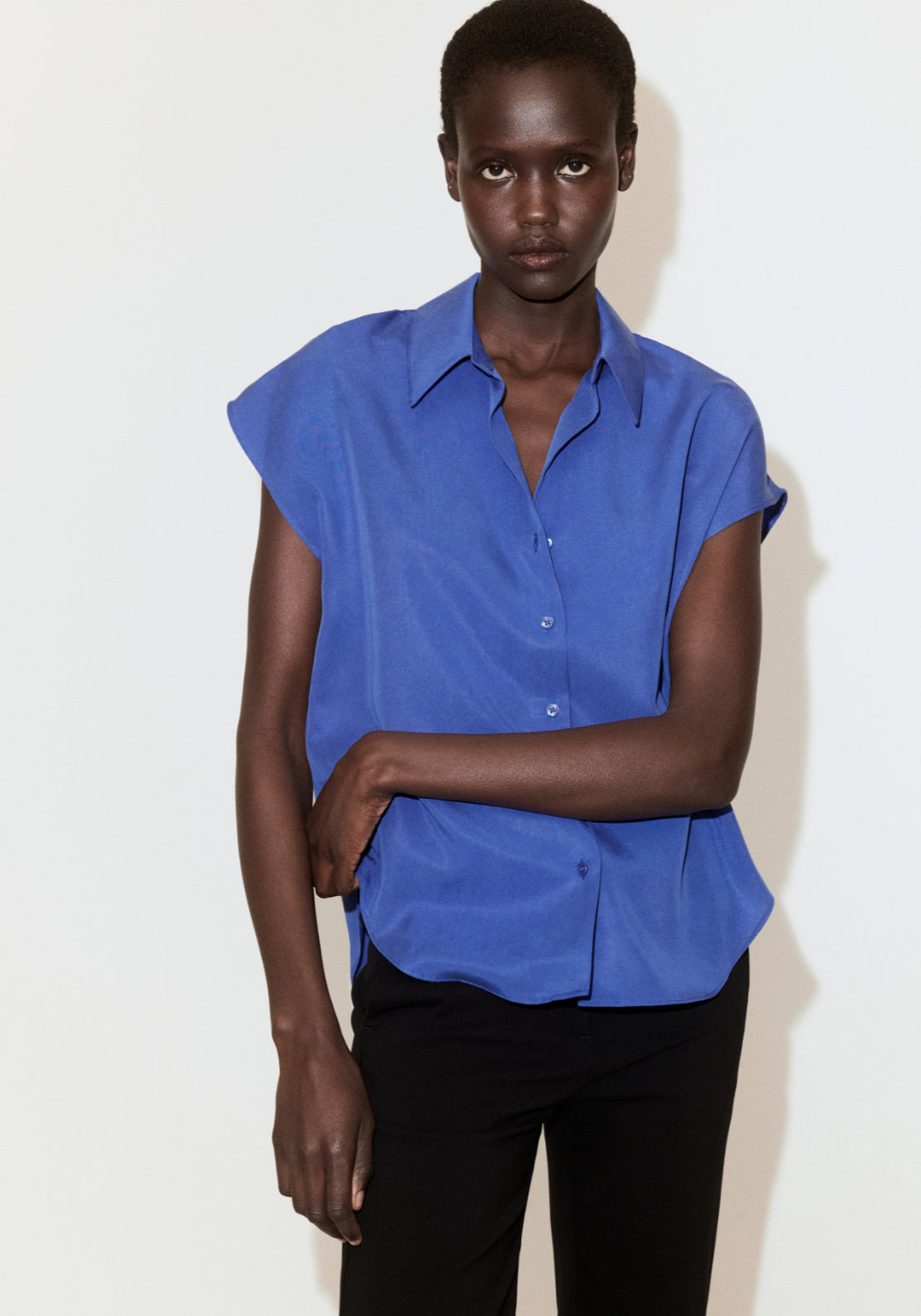 Short-Sleeved Lyocell Shirt - Blue