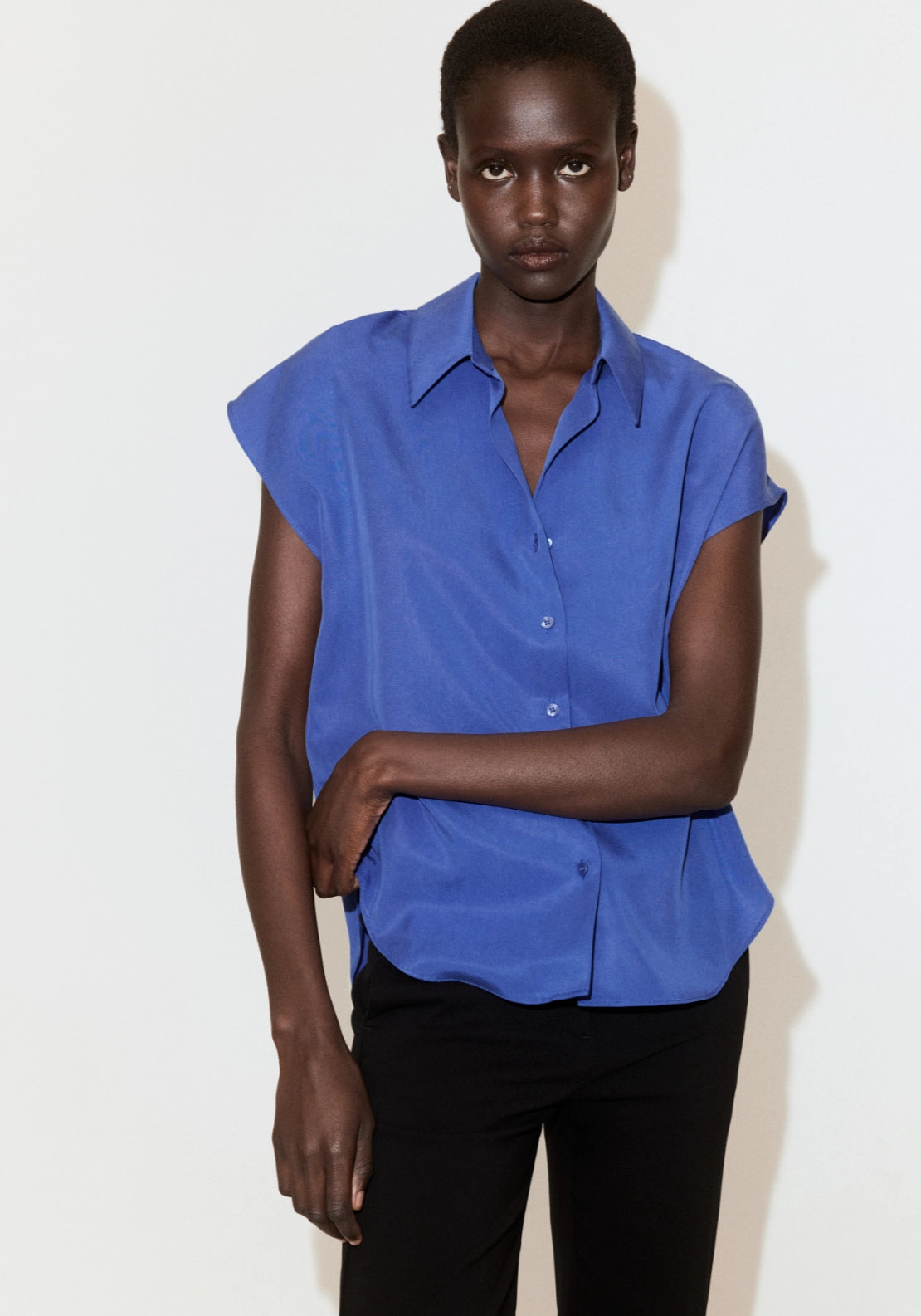 Short Sleeve Lyocell Shirt - Blue