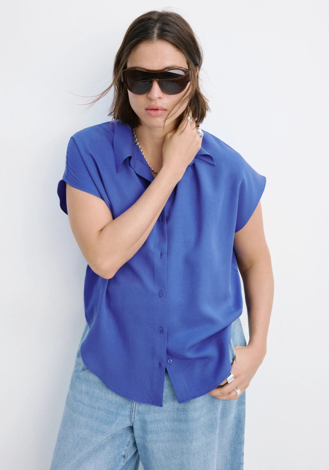 Short Sleeve Lyocell Shirt - Blue