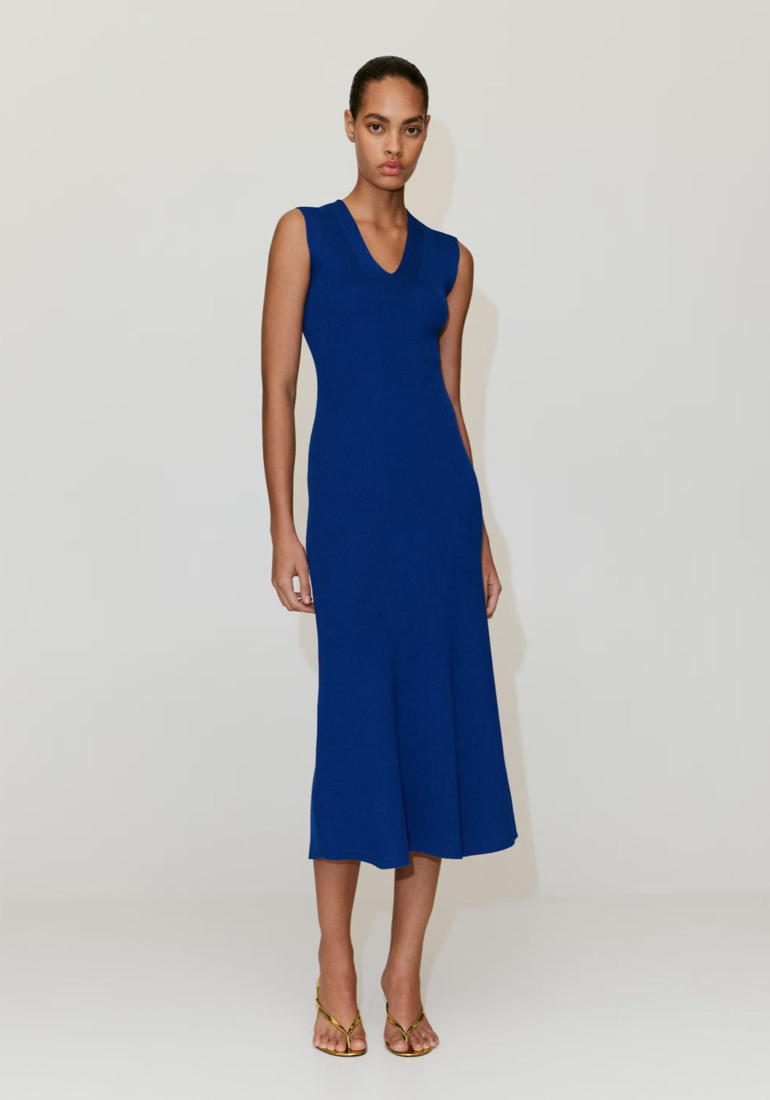 Mango V-Neck Knitted Dress - Blue 1 Shaws Department Stores