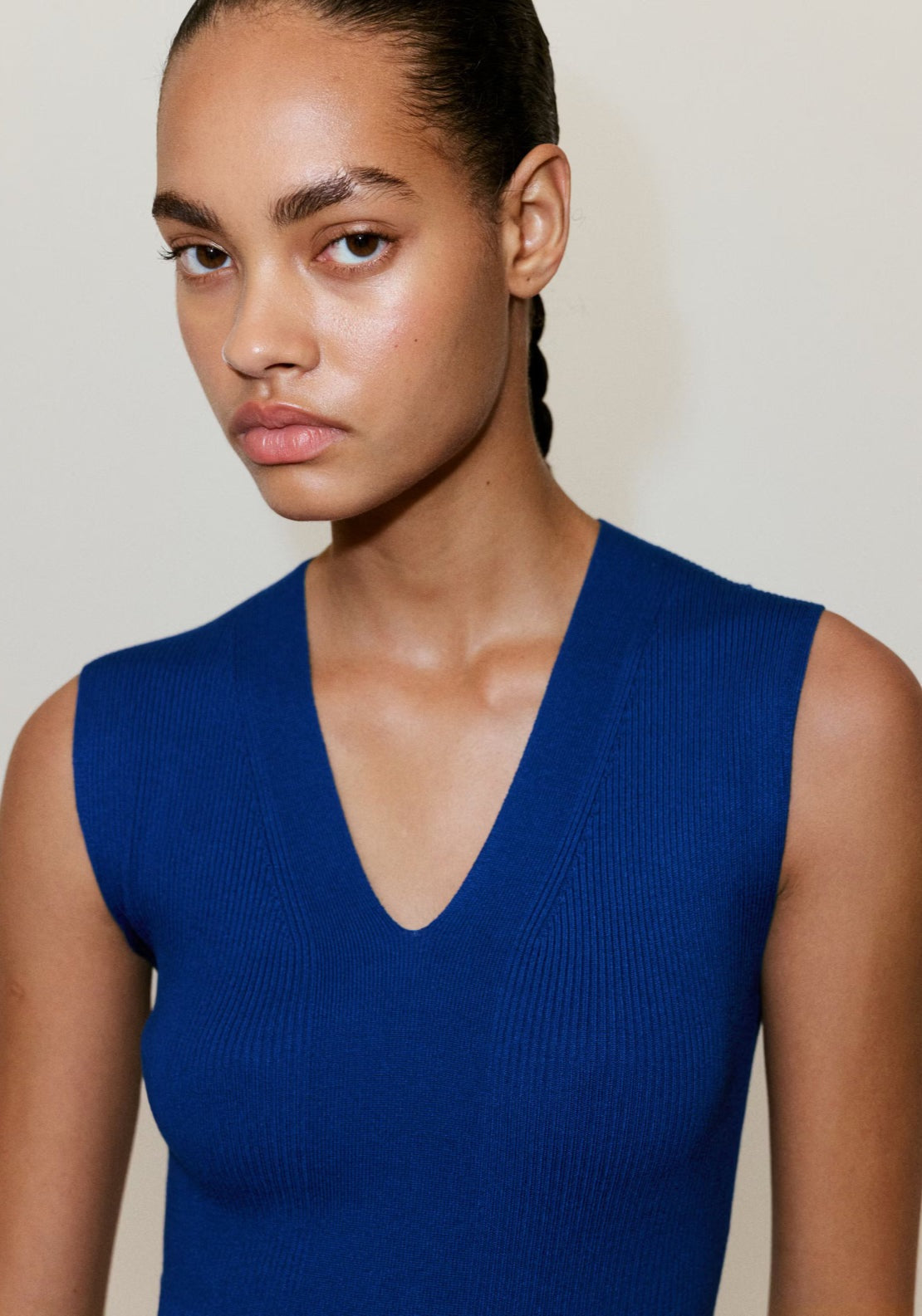 Mango V-Neck Knitted Dress - Blue 3 Shaws Department Stores