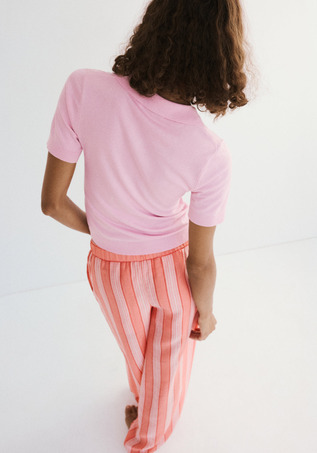 Fine-Knit Polo Shirt - Pink