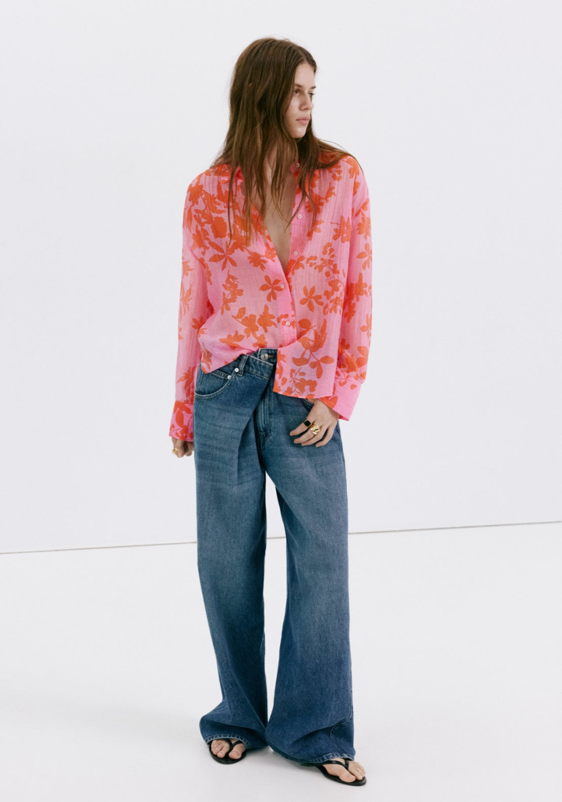 Floral Print Lyocell Shirt - Pink
