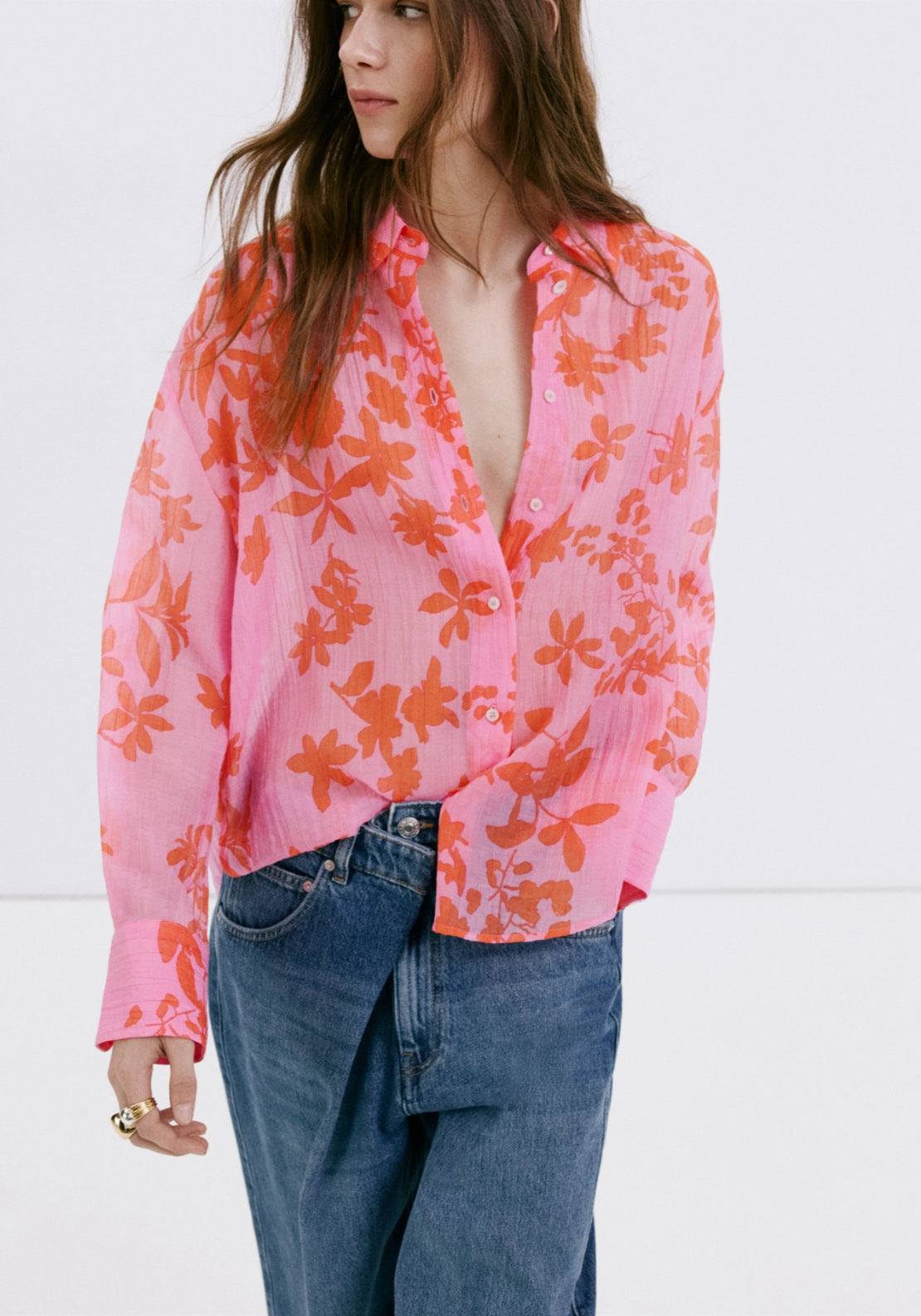 Floral Print Lyocell Shirt - Pink