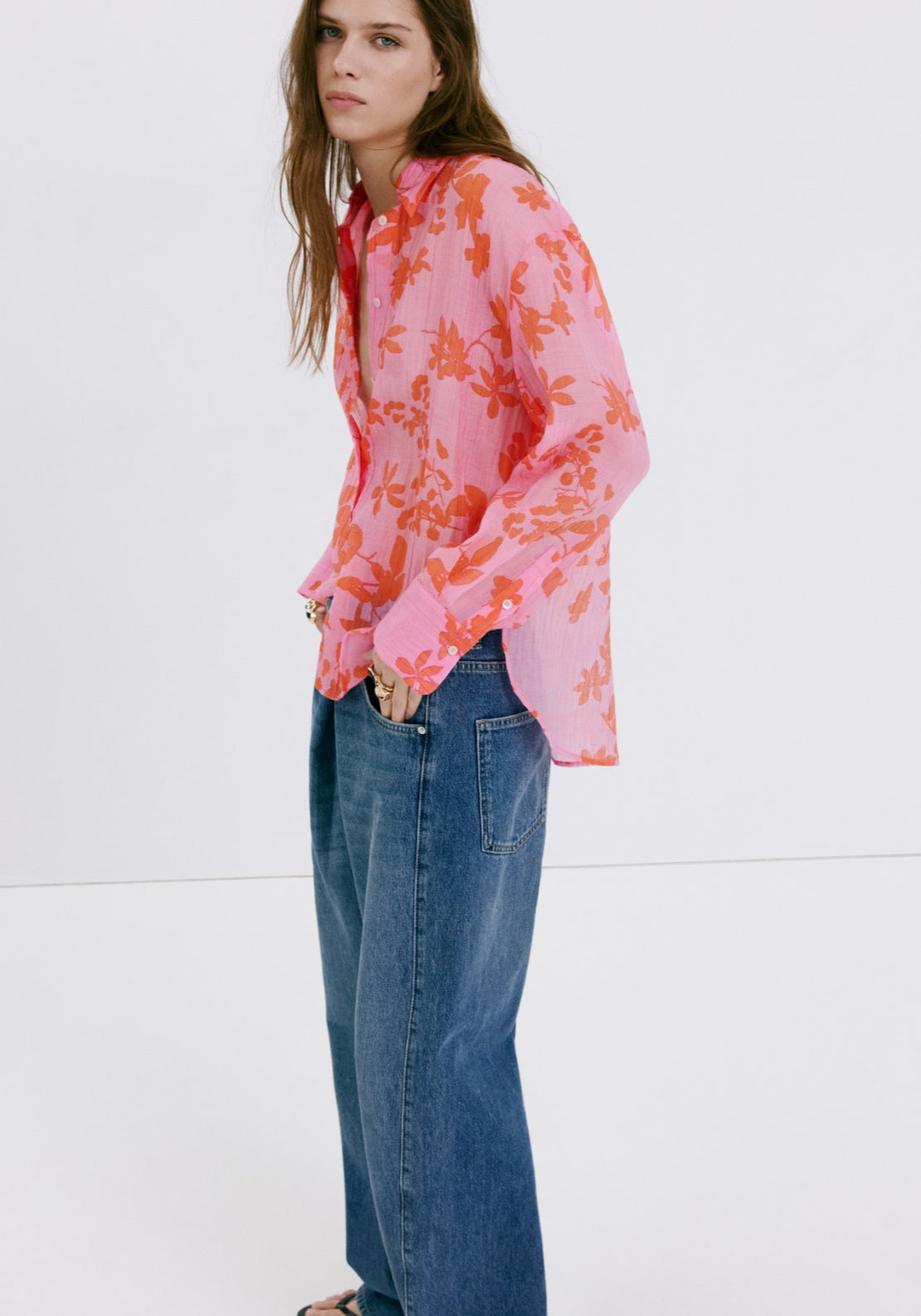 Floral Print Lyocell Shirt - Pink