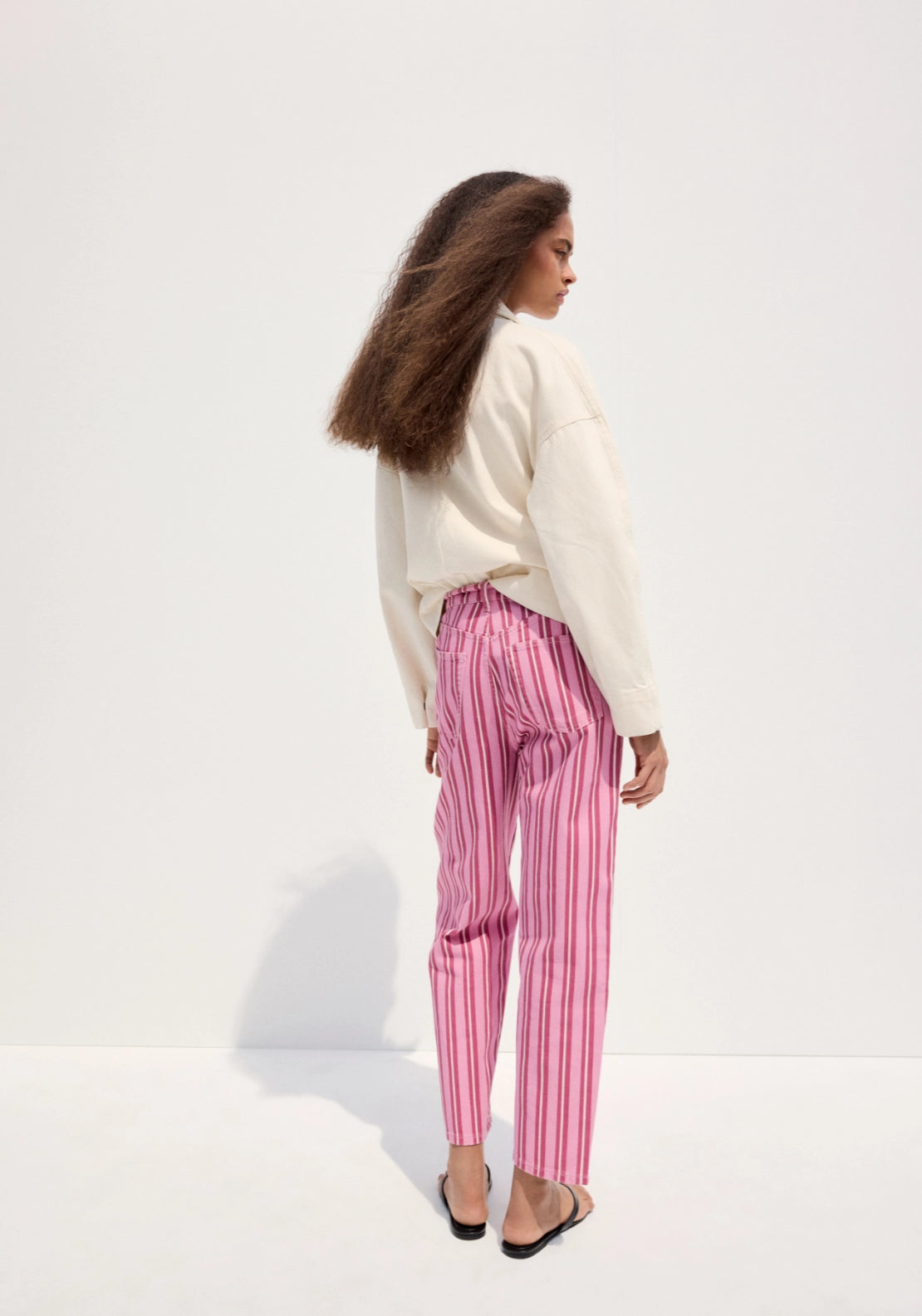 Straight Fit Striped Jeans - Pink