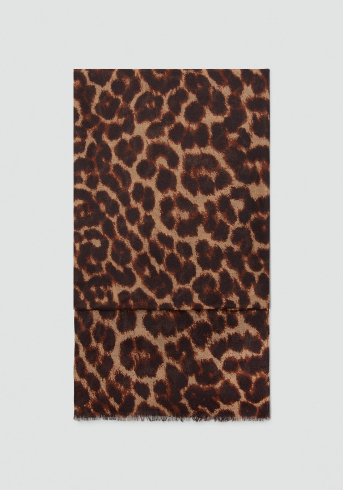 Leopard Print Foulard With Frayed Edges - Brown