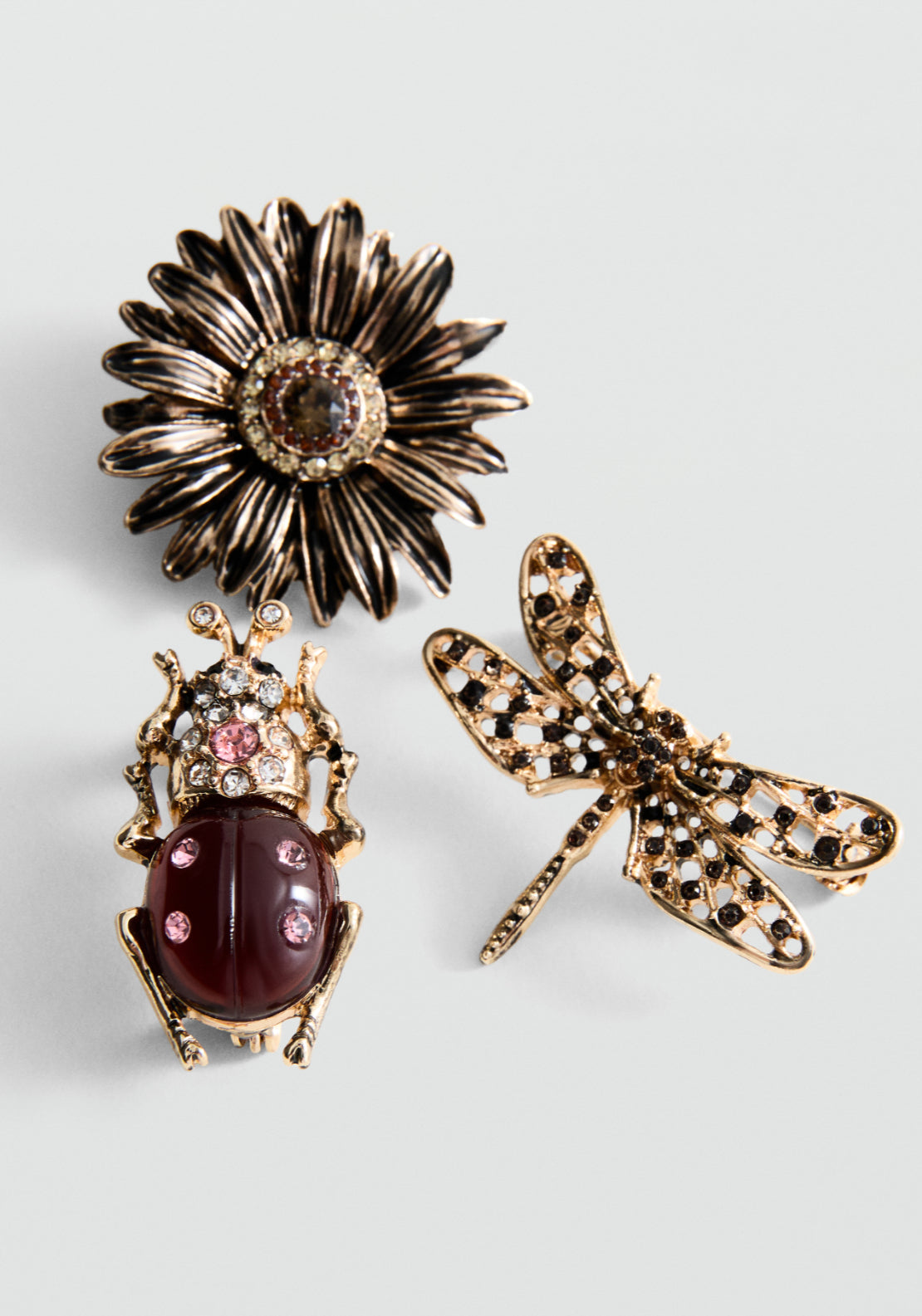 Set Of 3 Combined Brooches - Gold