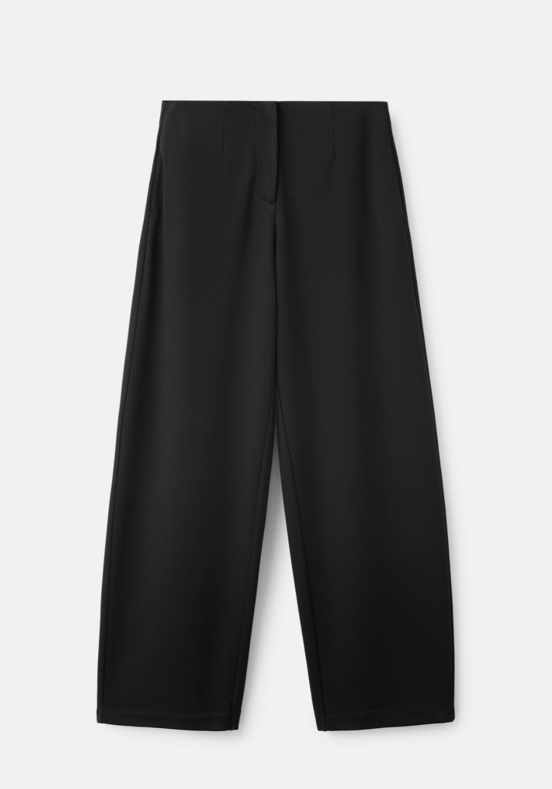 Straight Fine Knit Long Trousers - Black