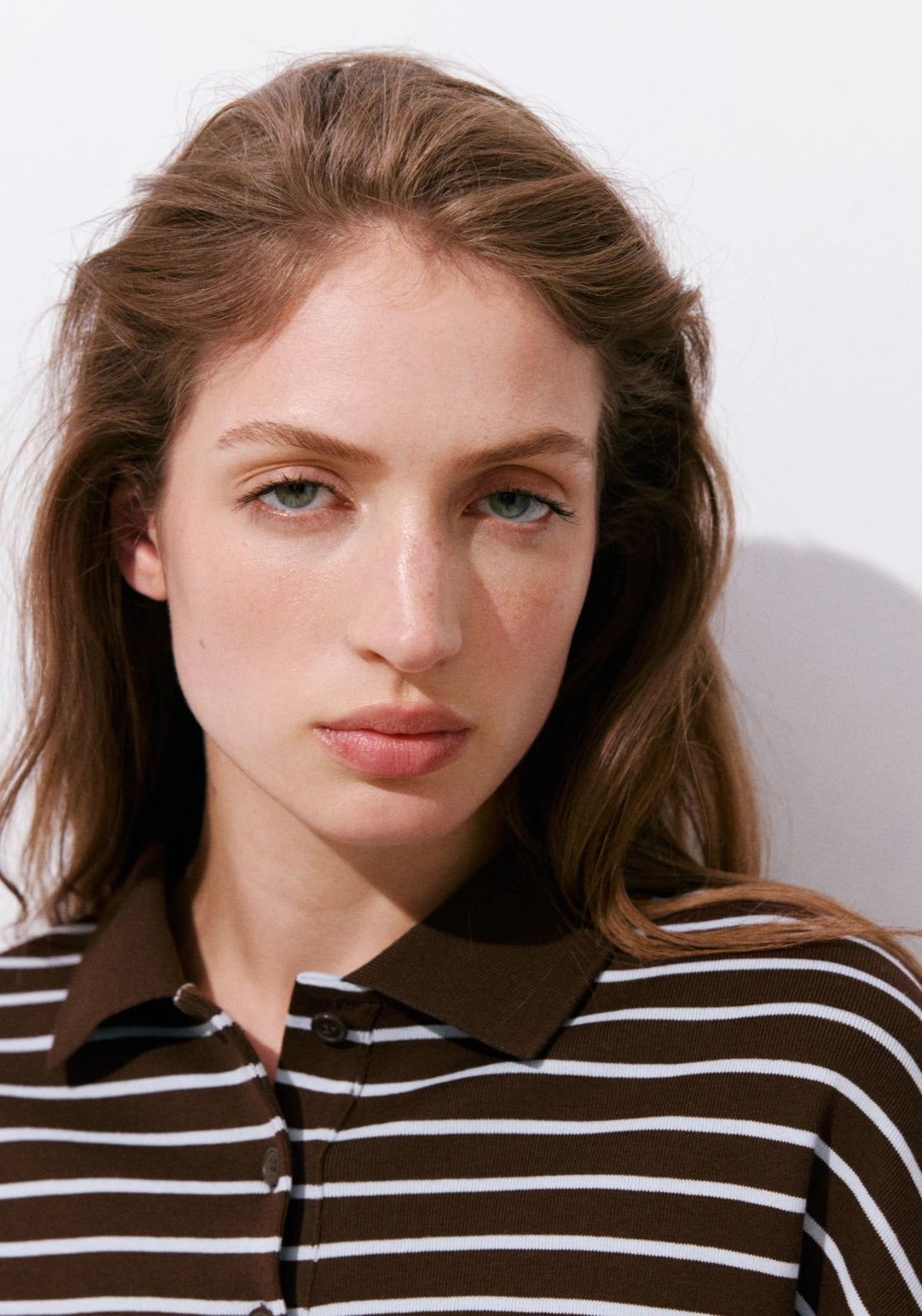 Contrasting Stripes Cotton Polo Shirt - Brown