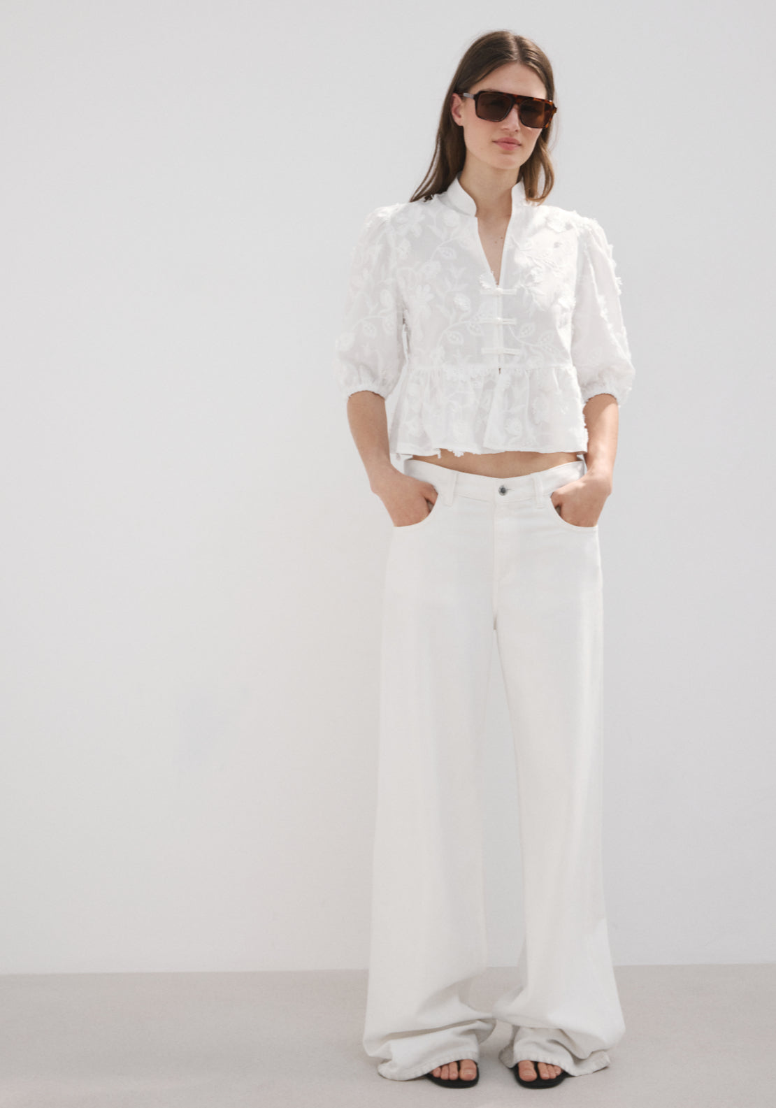 Embroidered Puff Sleeve Blouse - White