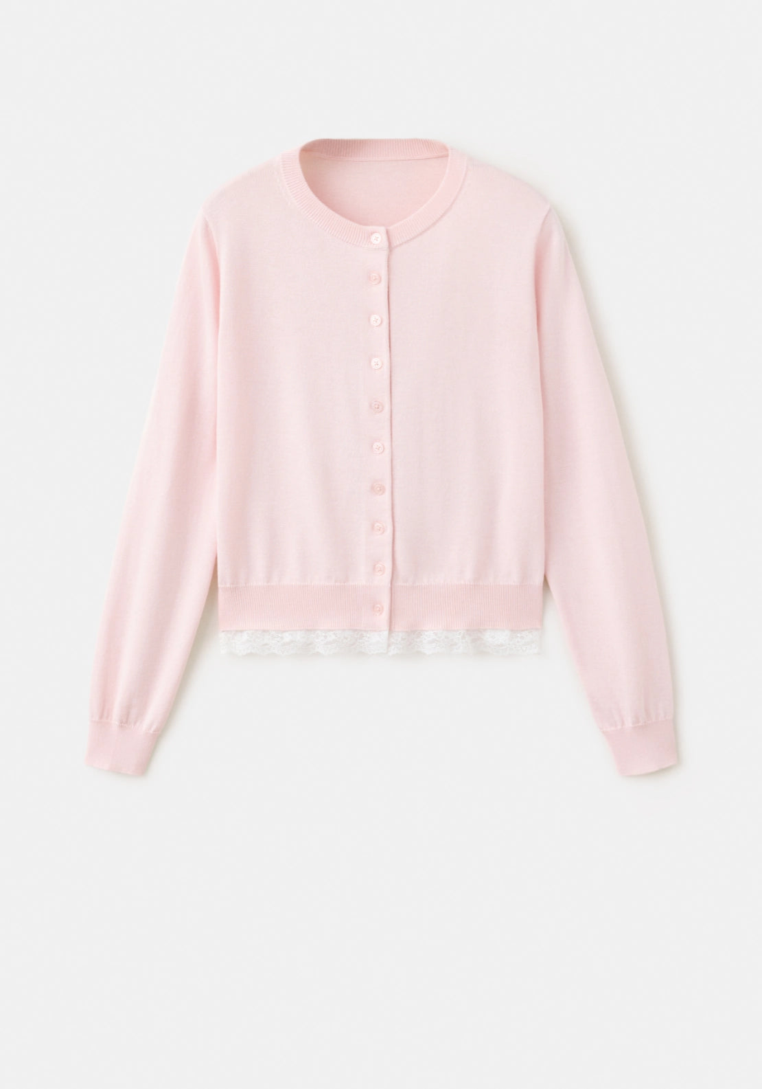 Lace Detail Knit Cardigan - Pink