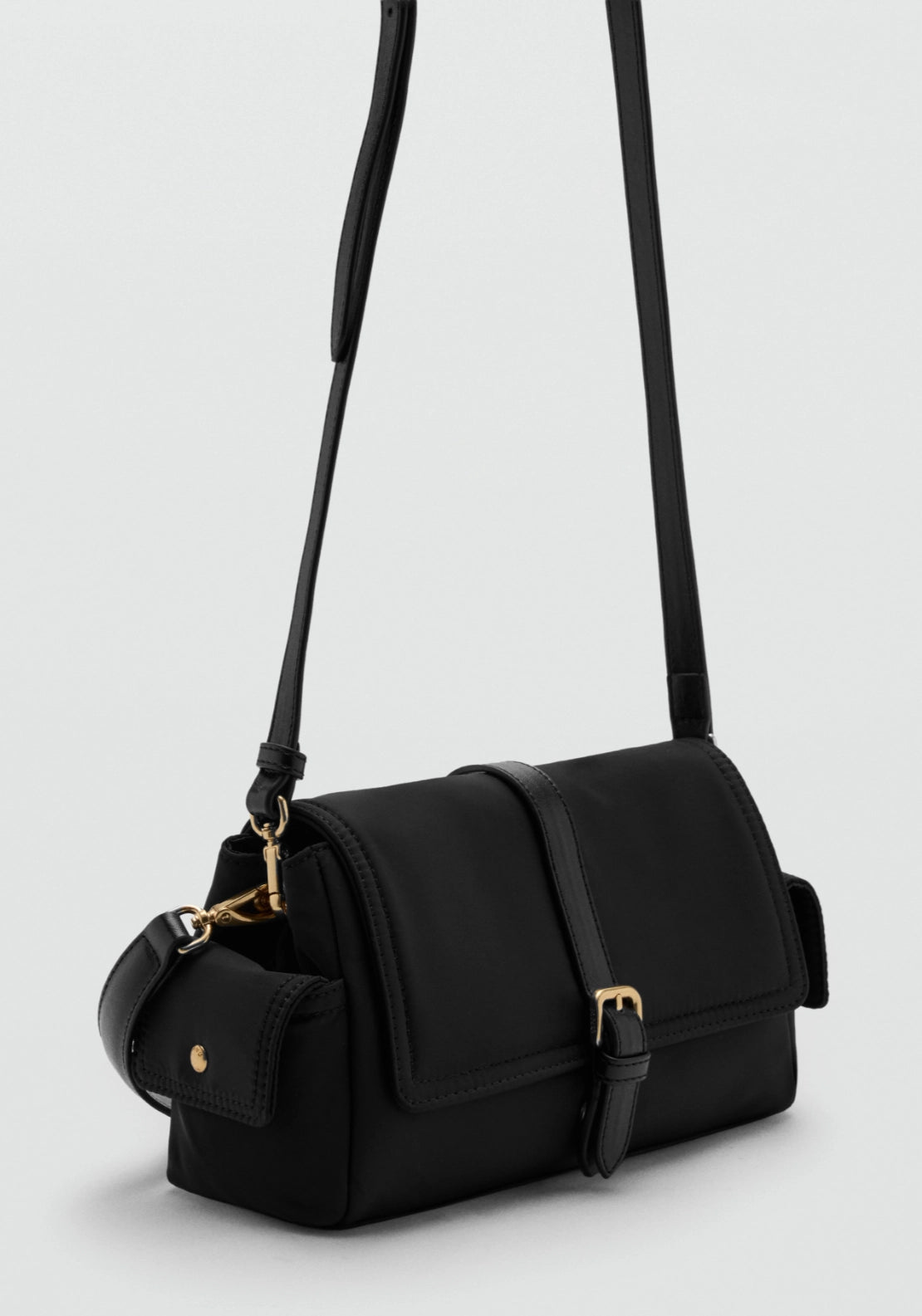 Buckle Pocket Shoulder Bag - Black